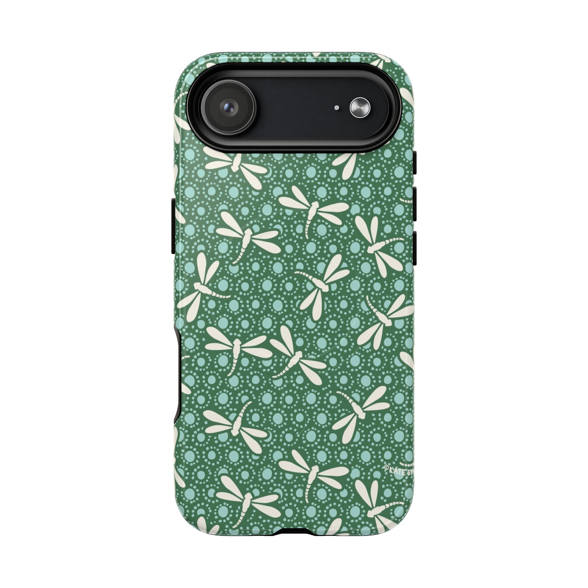 Designer Dragonfly MagSafe iPhone 17 Air Case – Glossy | jade green, aqua, cream dragonfly print