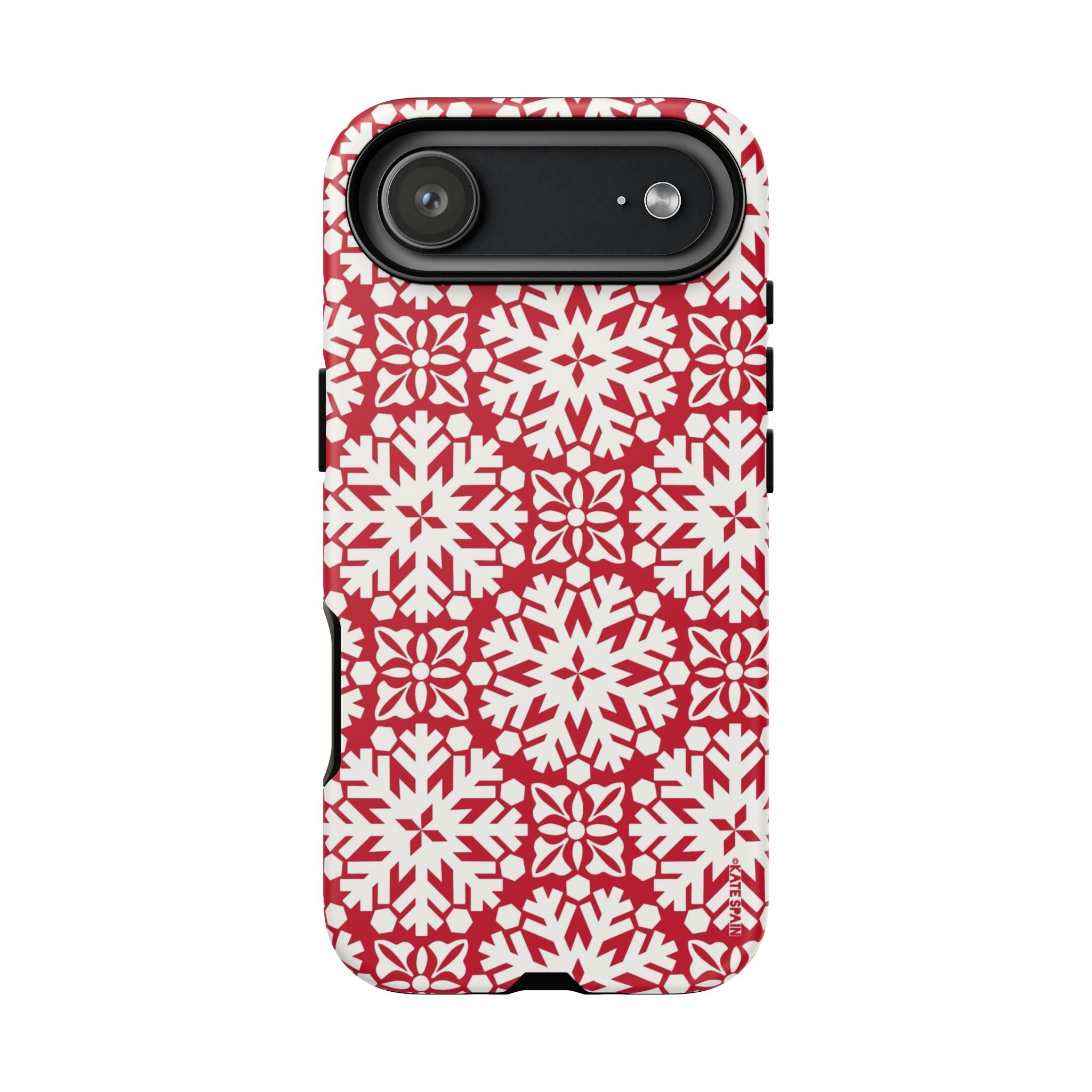 Flurry Tough iPhone 17 Air Case – Matte | red, cream geometric snowflake medallion print