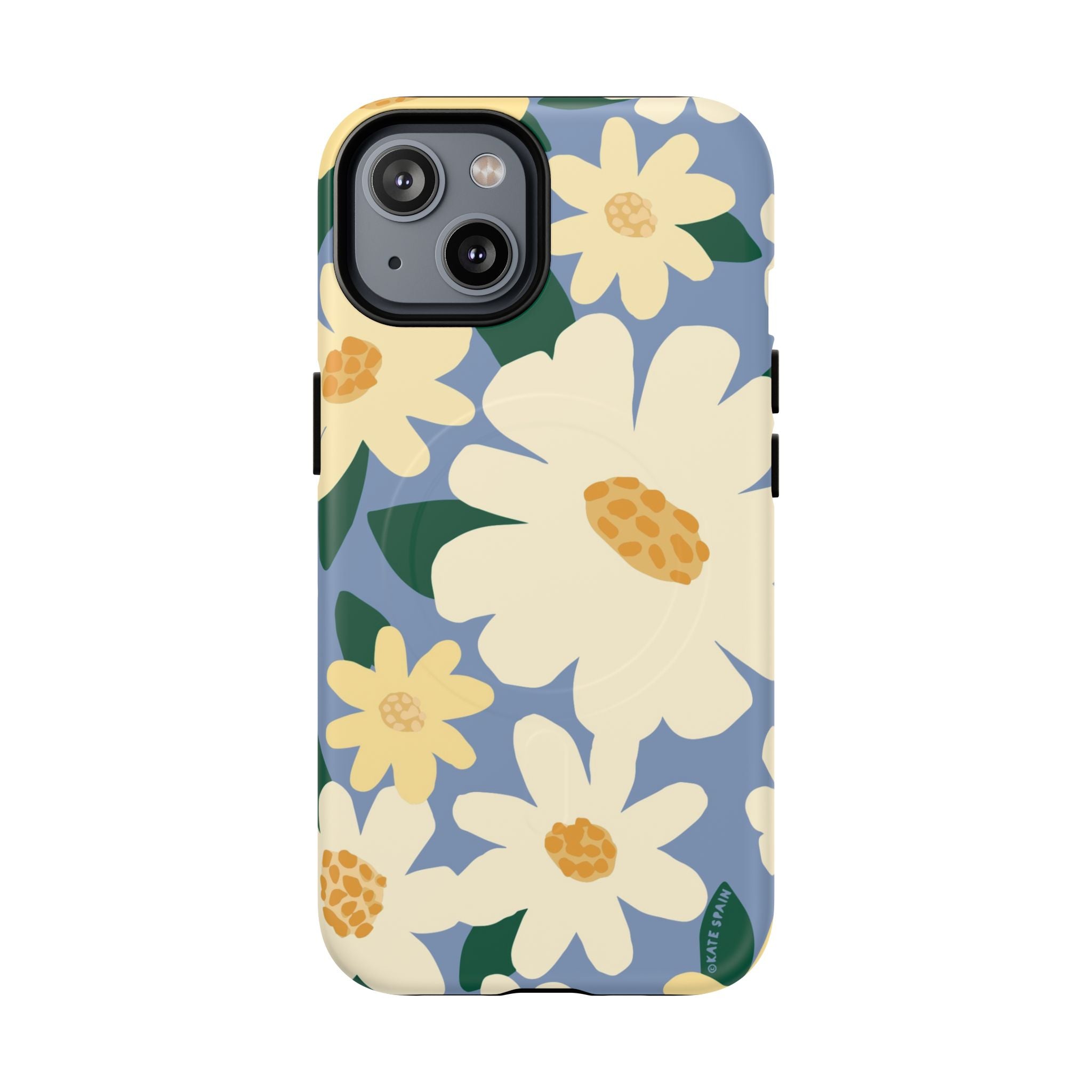 Chamomile MagSafe iPhone 14 Case – Glossy | periwinkle, cream, yellow botanical daisy floral print