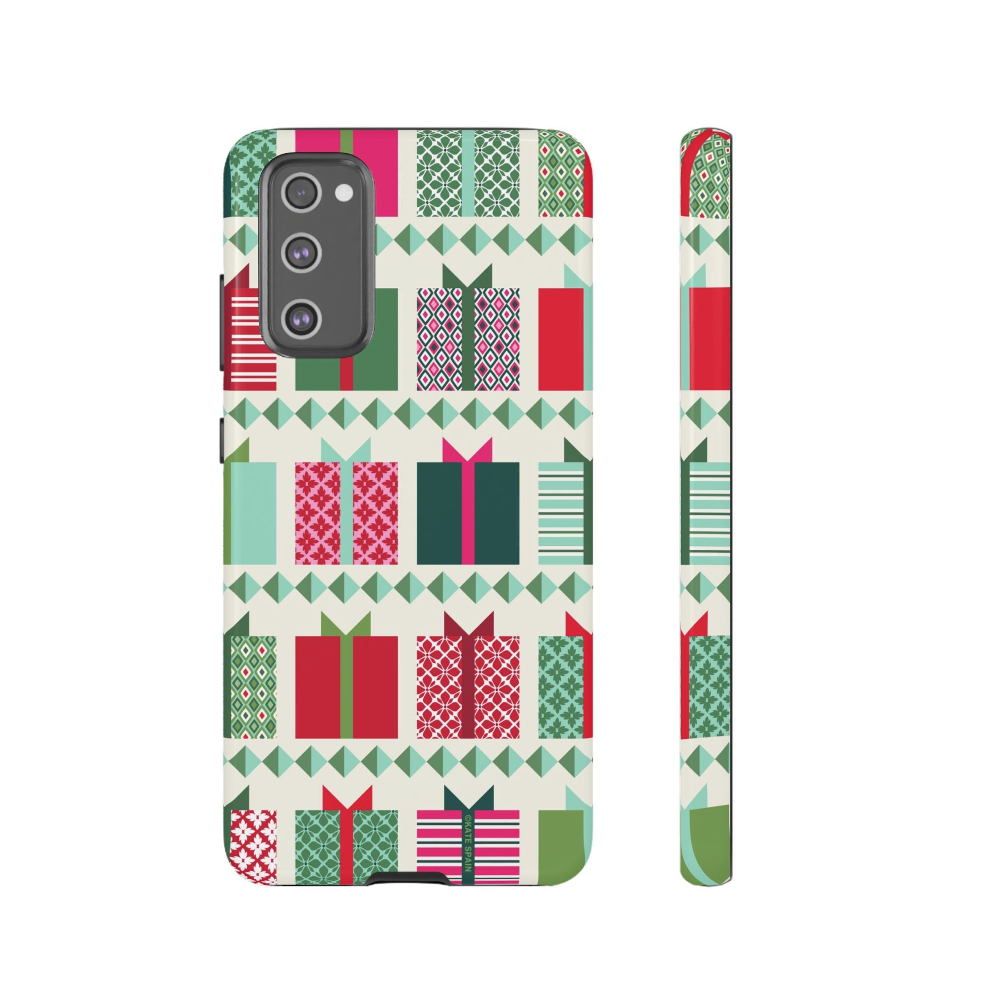 All Wrapped Up Samsung Galaxy S20 FE Case – Glossy | cream, red, pink, green, mint geometric gift wrap holiday print