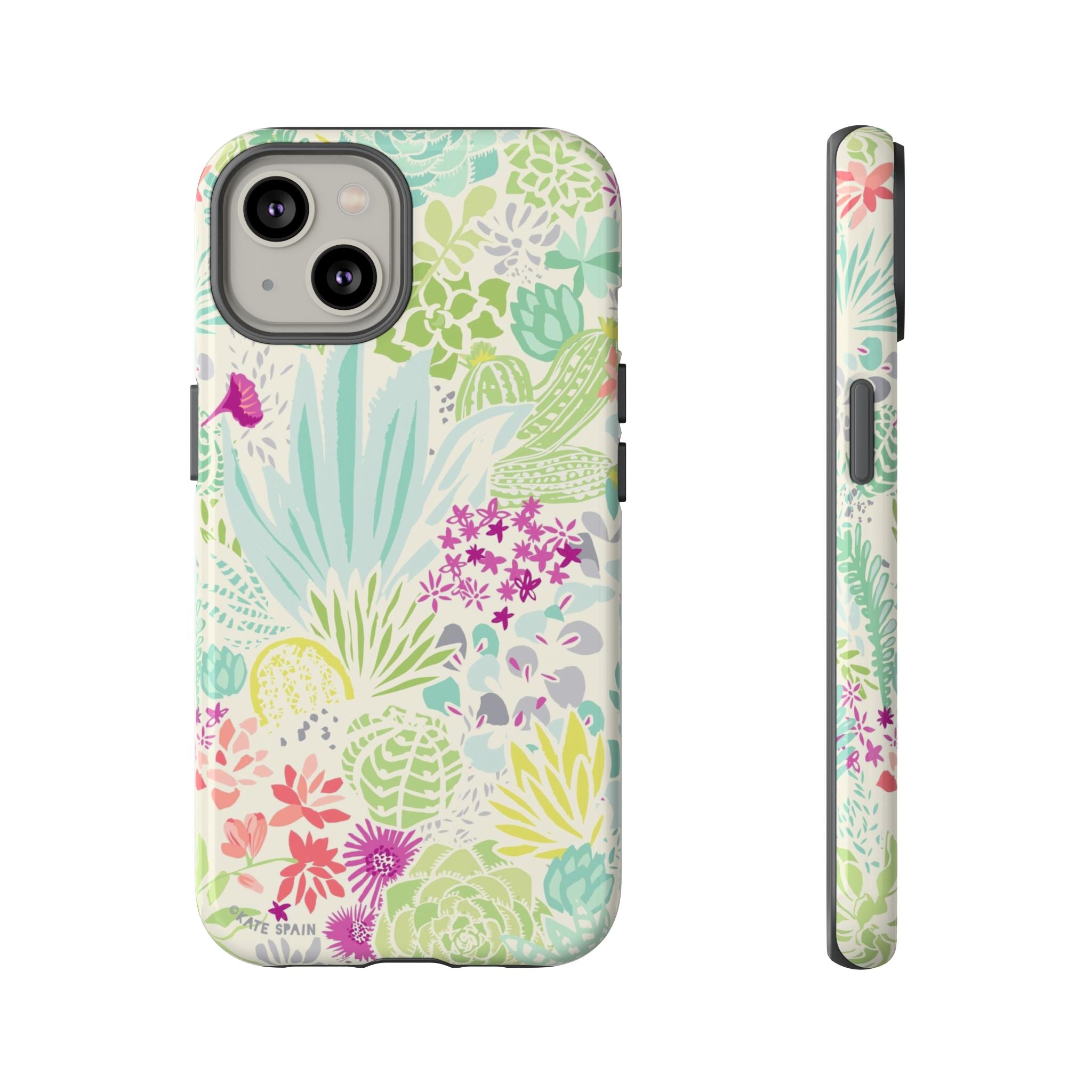 Canyon Tough iPhone 14 Case – Glossy | cream, sage, aqua, mauve, fuschia botanical succulent print