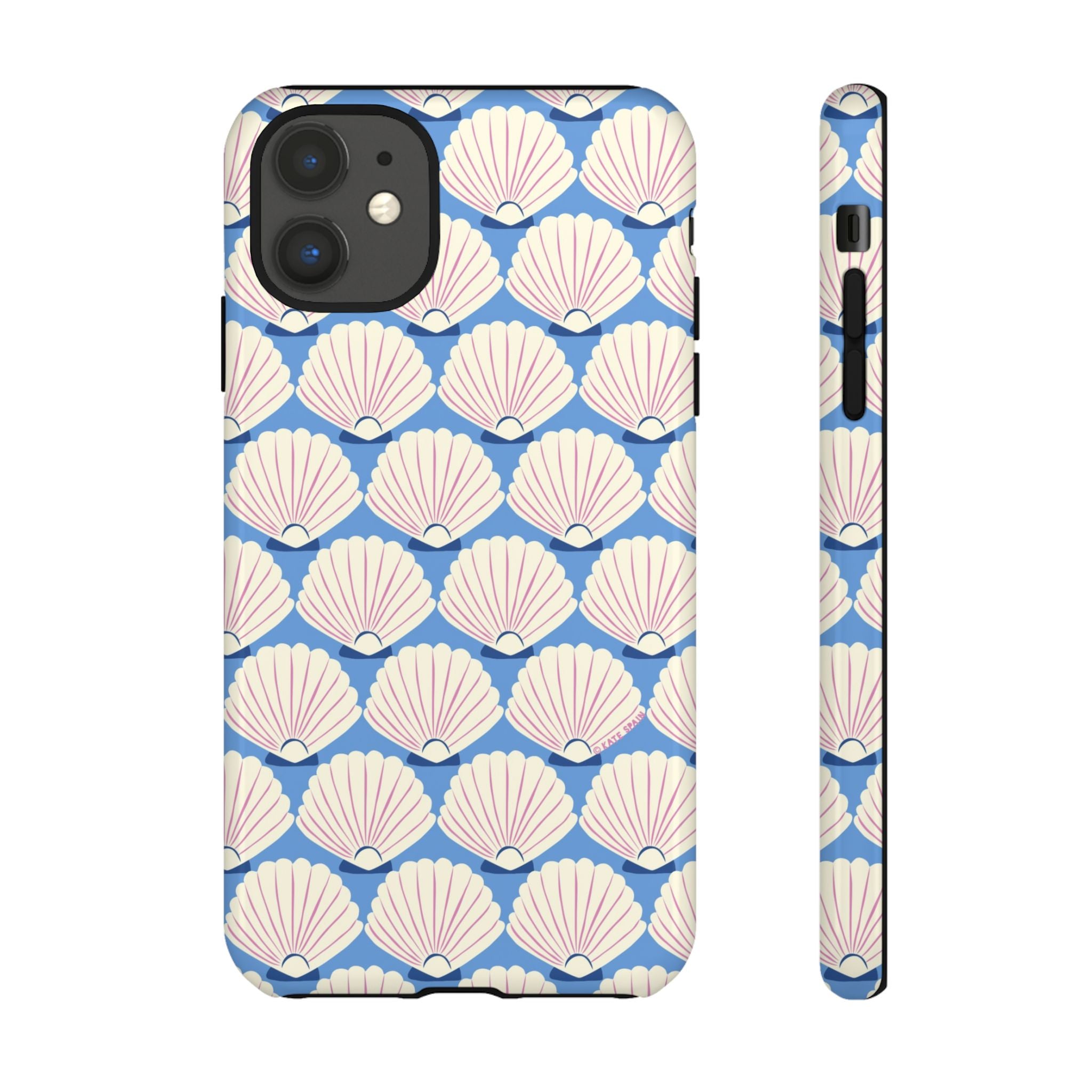 Seashells Tough iPhone 11 Case – Glossy | periwinkle, cream, blush scallop shell print