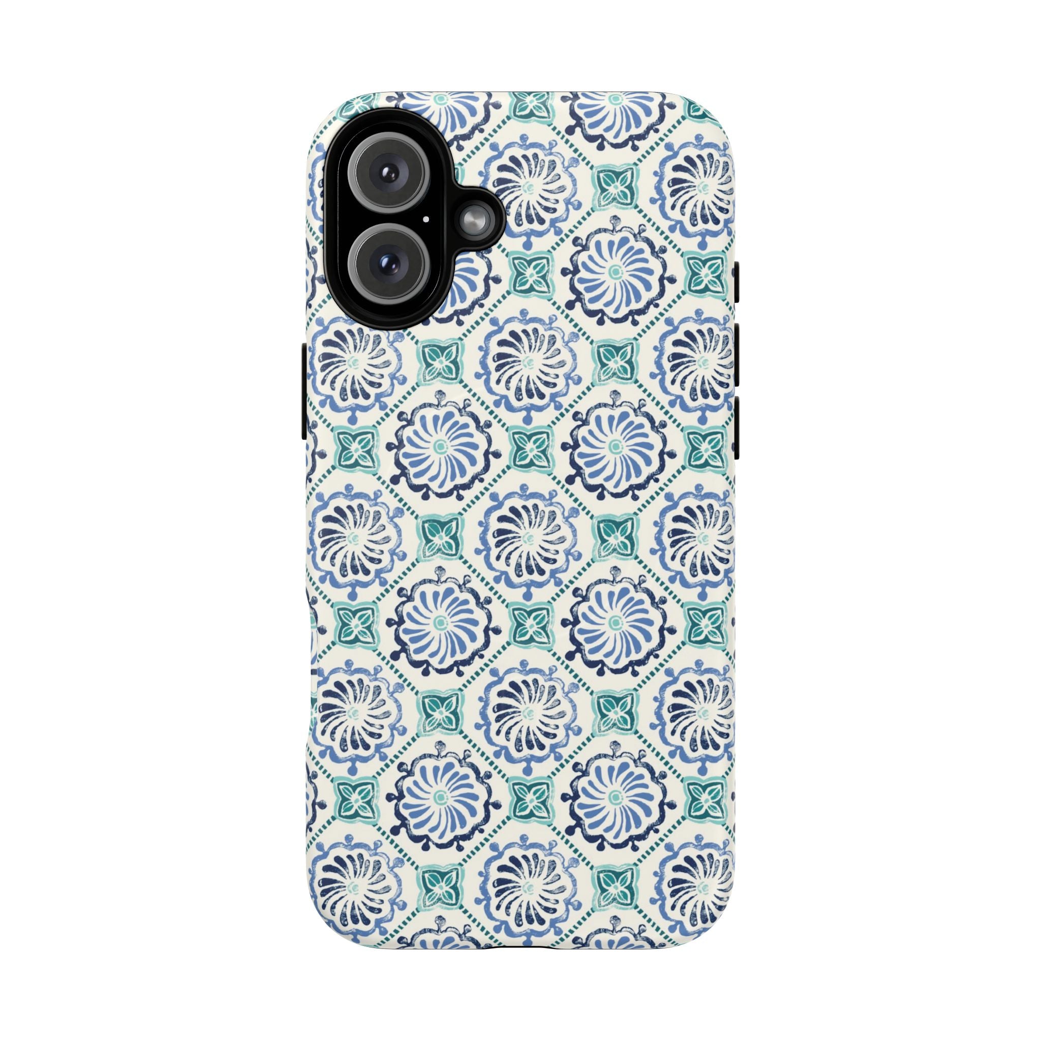 Horizon Blue Tile MagSafe iPhone 16 Plus Case – Matte | blue, turquoise, cream white MagSafe compatible, dual-layer protection
