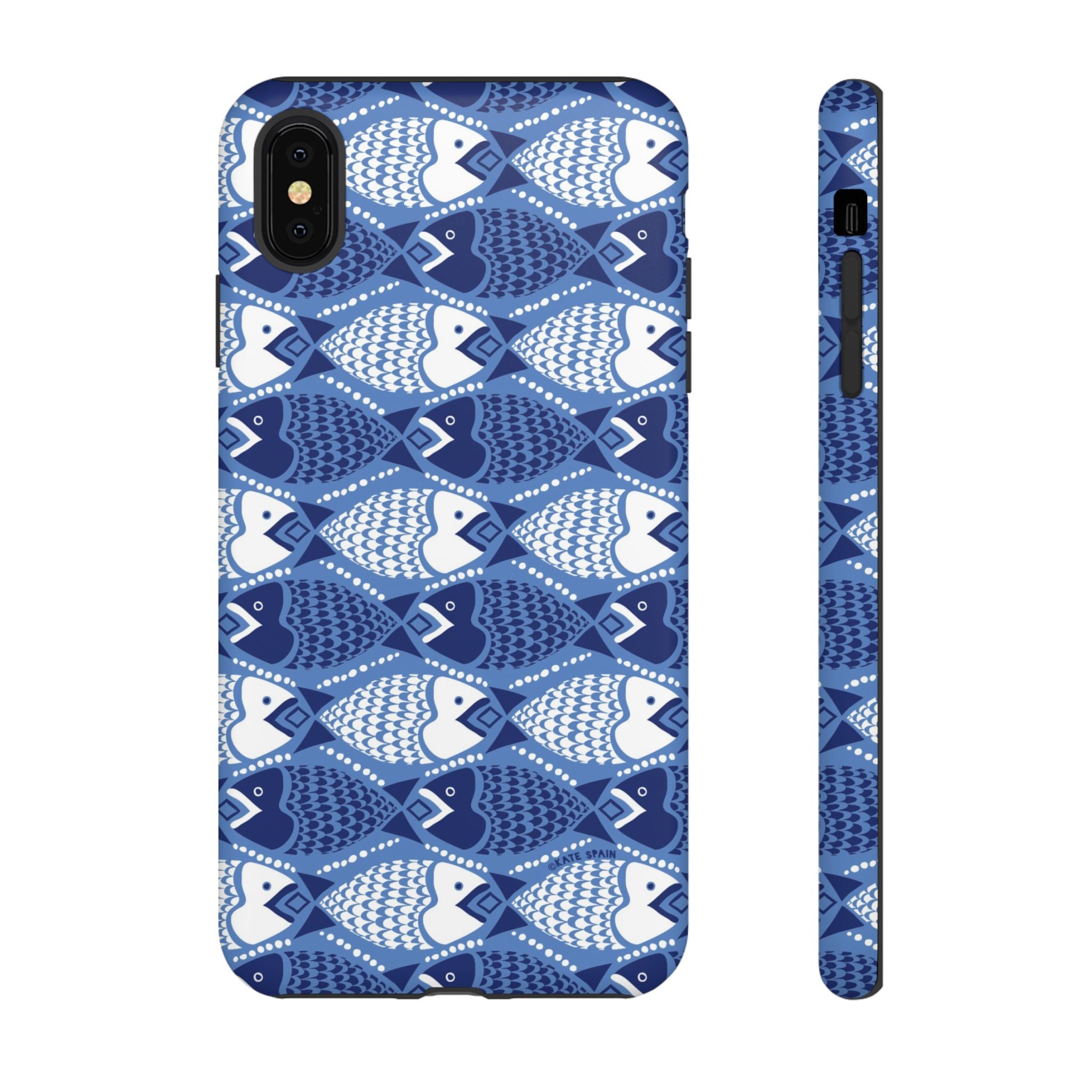 Catch of the Day Tough iPhone XS Max Case – Matte | navy, blue, white geometric fish print