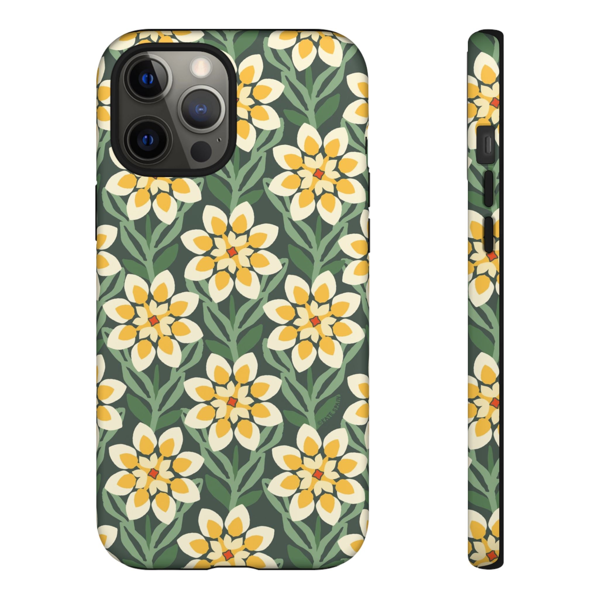 Designer Modern Dahlia Tough iPhone 12 Pro Max Case – Matte | yellow, cream, green dahlia floral print