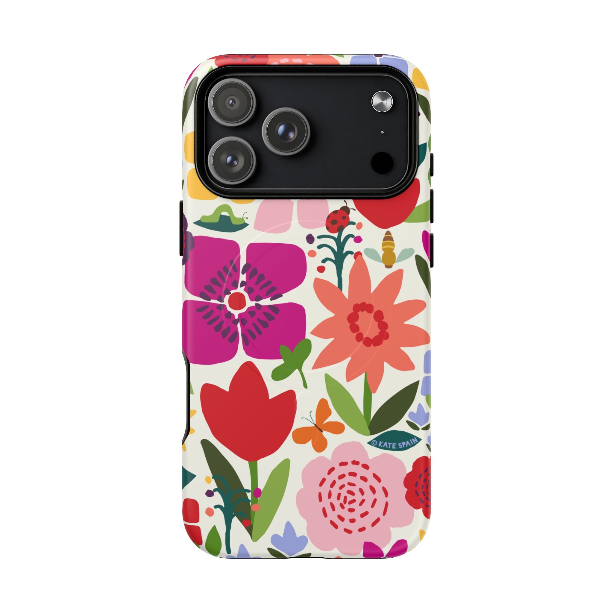 Happy Blooms MagSafe iPhone 17 Pro Max Case – Matte | cream, red, magenta, coral botanical floral print