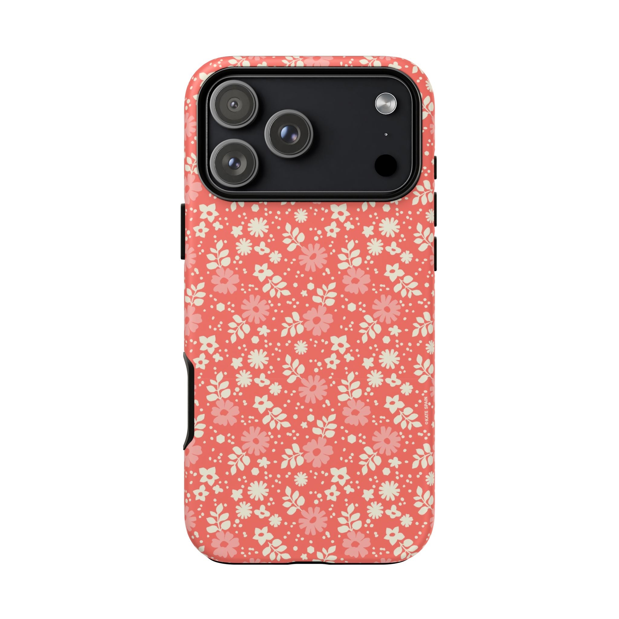 Petaline Tough iPhone 17 Pro Max Case – Glossy | coral, pink, cream ditsy floral print