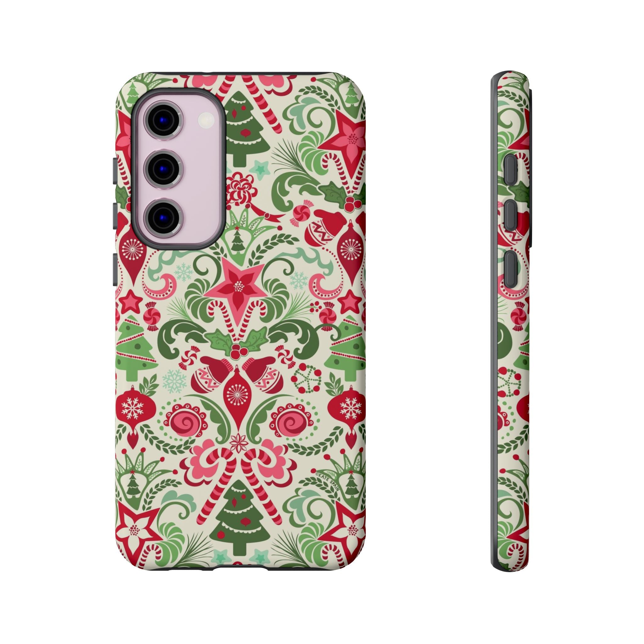 Luxury Wonderland Samsung Galaxy S23 Plus Case – Matte | cream, red, green ornate damask Christmas floral print