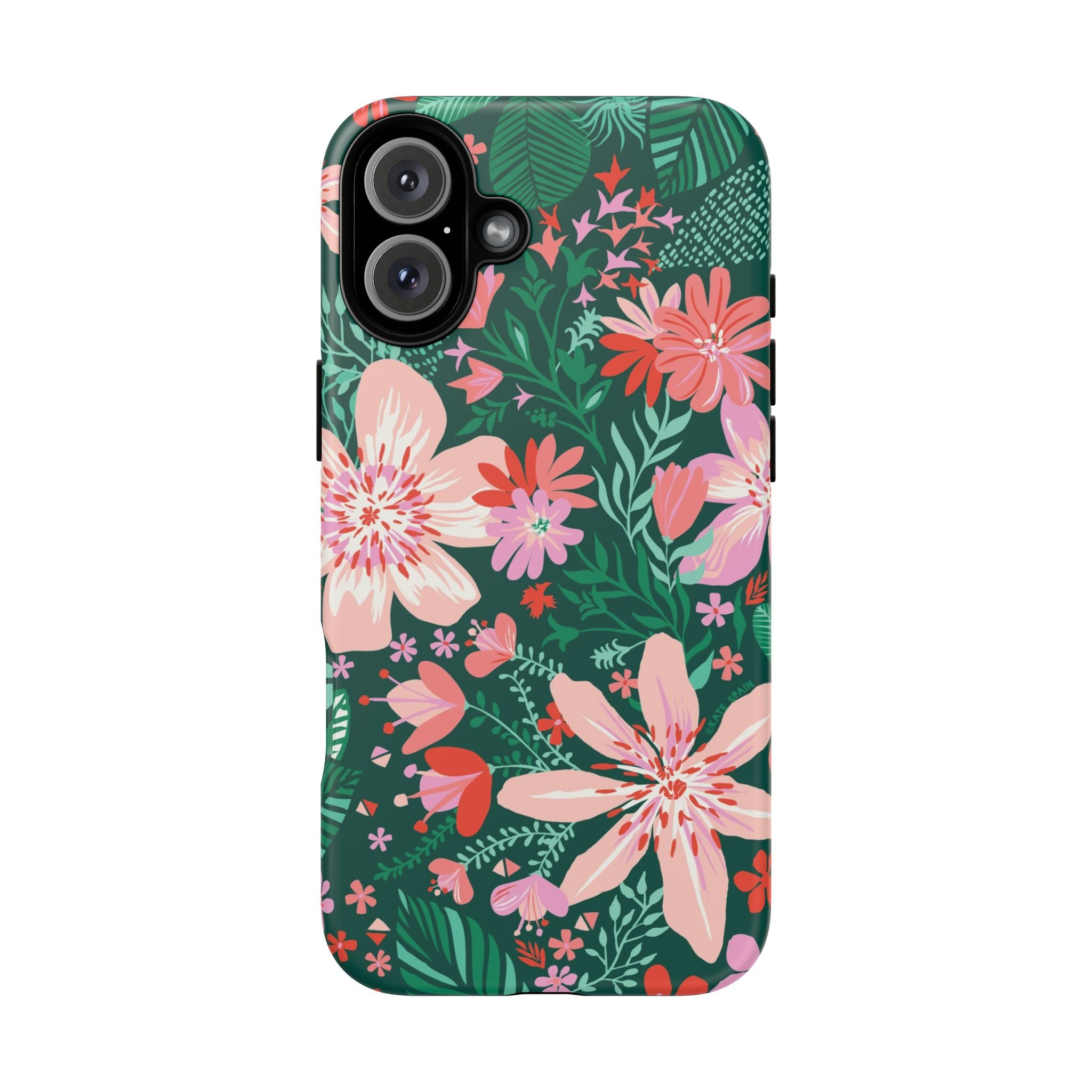 Bonaire Tough iPhone 16 Case – Matte | jade, pink, white tropical floral botanical print