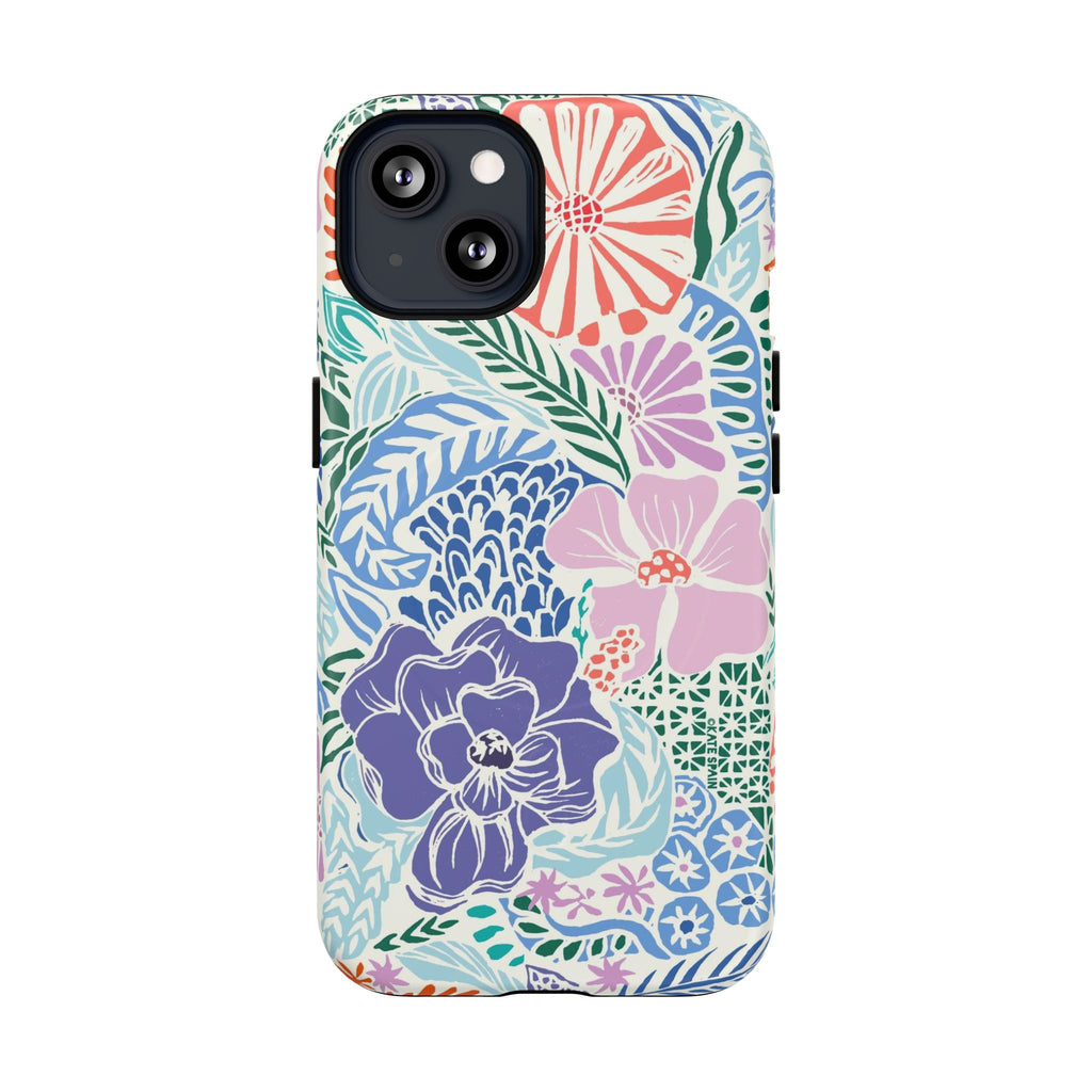 Tropica MagSafe iPhone 13 Case – Matte | purple, coral, pink, blue botanical tropical floral print