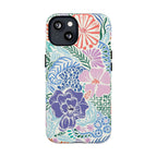 Tropica MagSafe iPhone 13 Case – Matte | purple, coral, pink, blue botanical tropical floral print