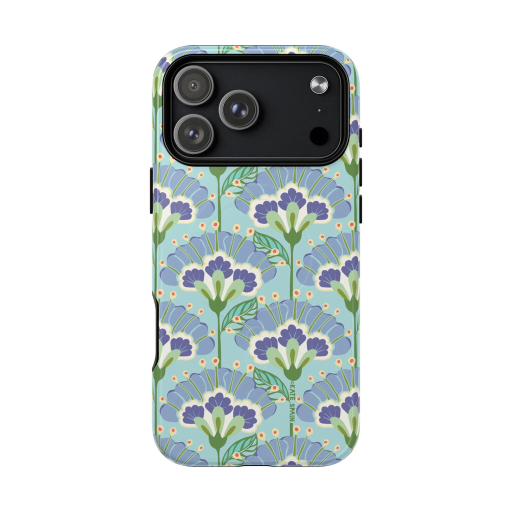 Lantern Flower MagSafe iPhone 17 Pro Max Case – Glossy | aqua, periwinkle, green botanical lantern floral print