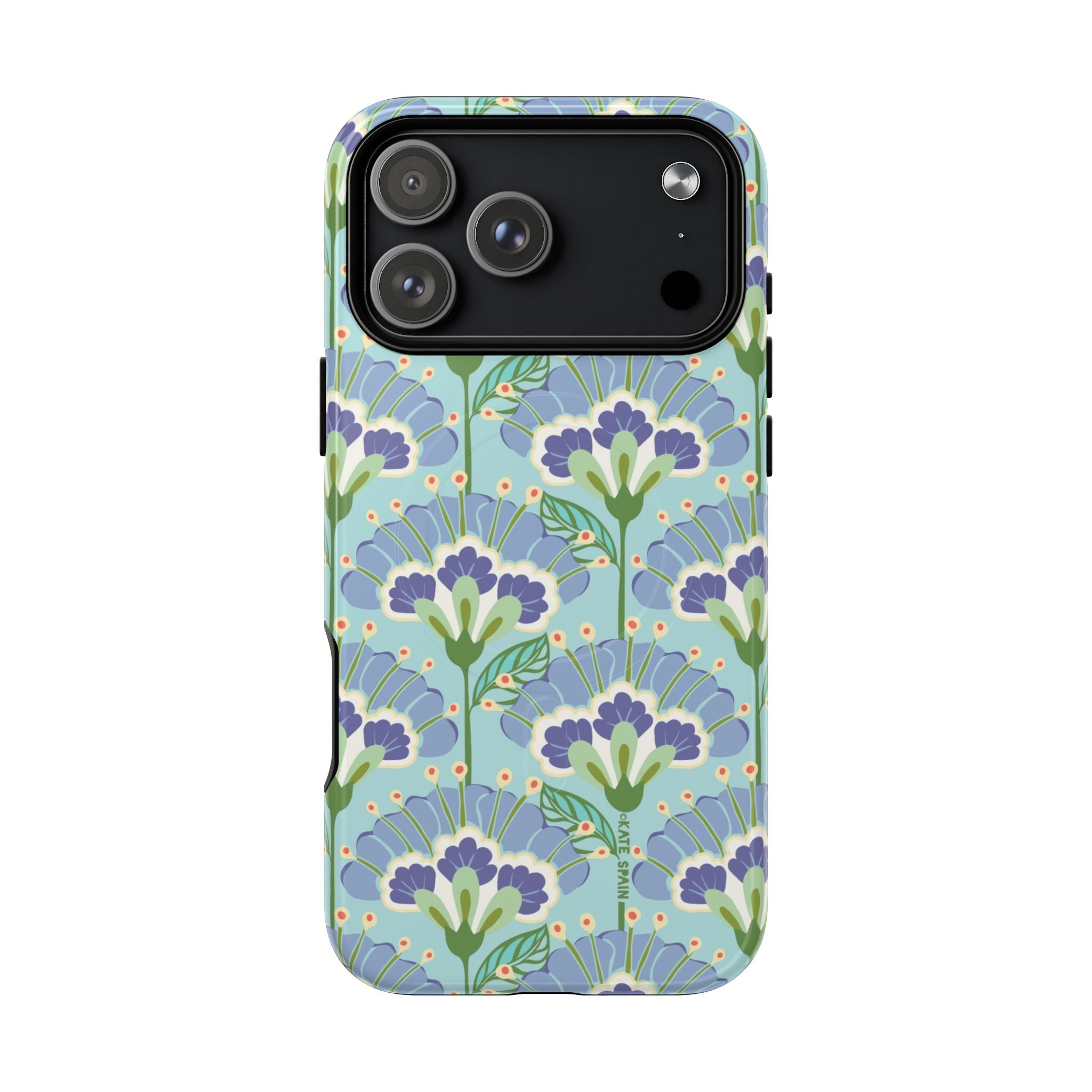 Lantern Flower MagSafe iPhone 17 Pro Max Case – Glossy | aqua, periwinkle, green botanical lantern floral print