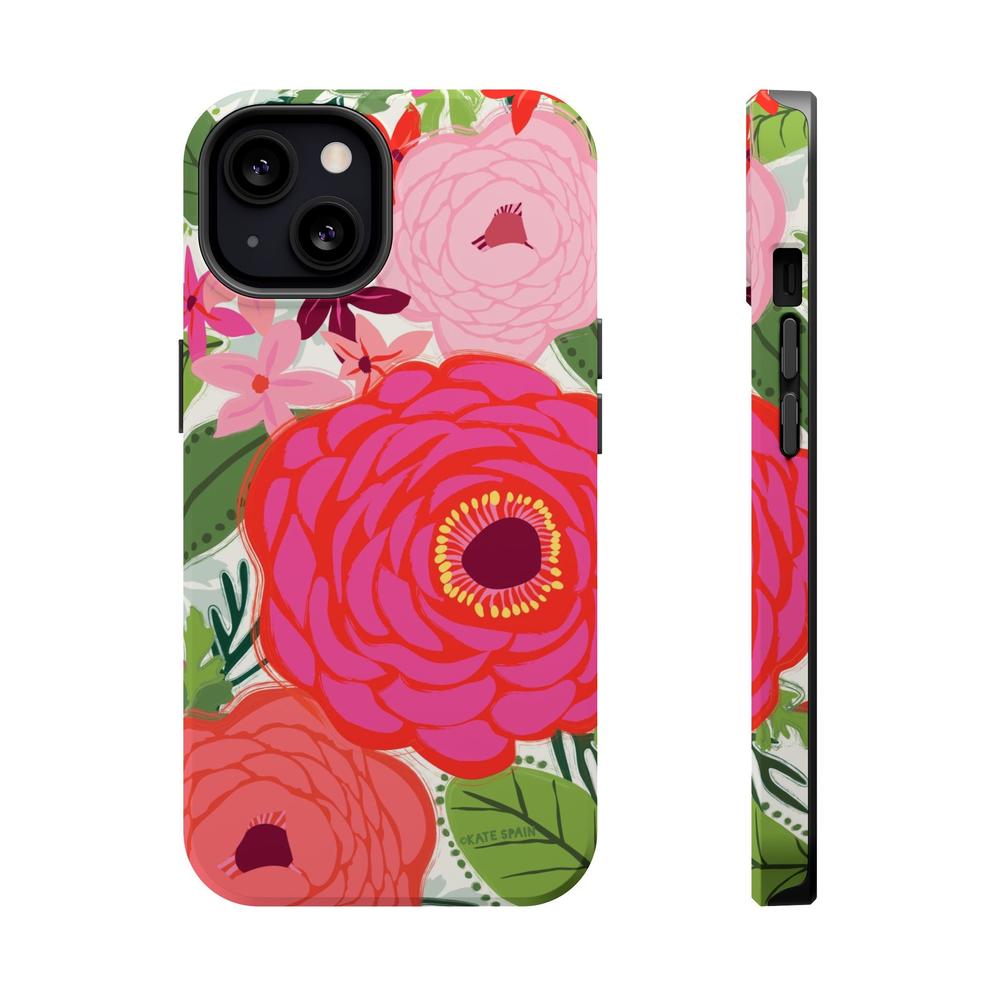 Bloomerie MagSafe iPhone 13 Case – Matte | cream, magenta, coral botanical peony floral print