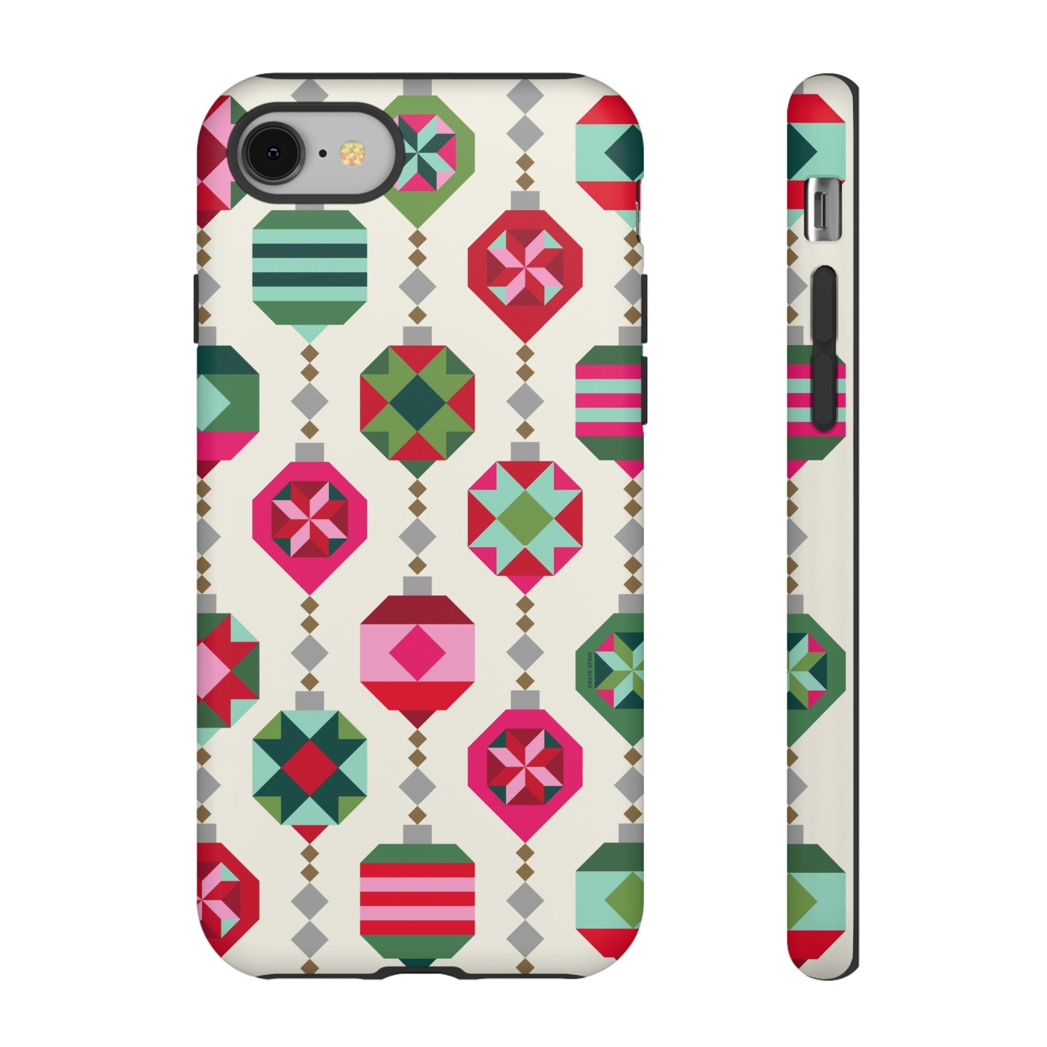 Felicity Ornaments Tough iPhone 8 Case – Matte | cream, red, pink, green, mint geometric quilted ornament print