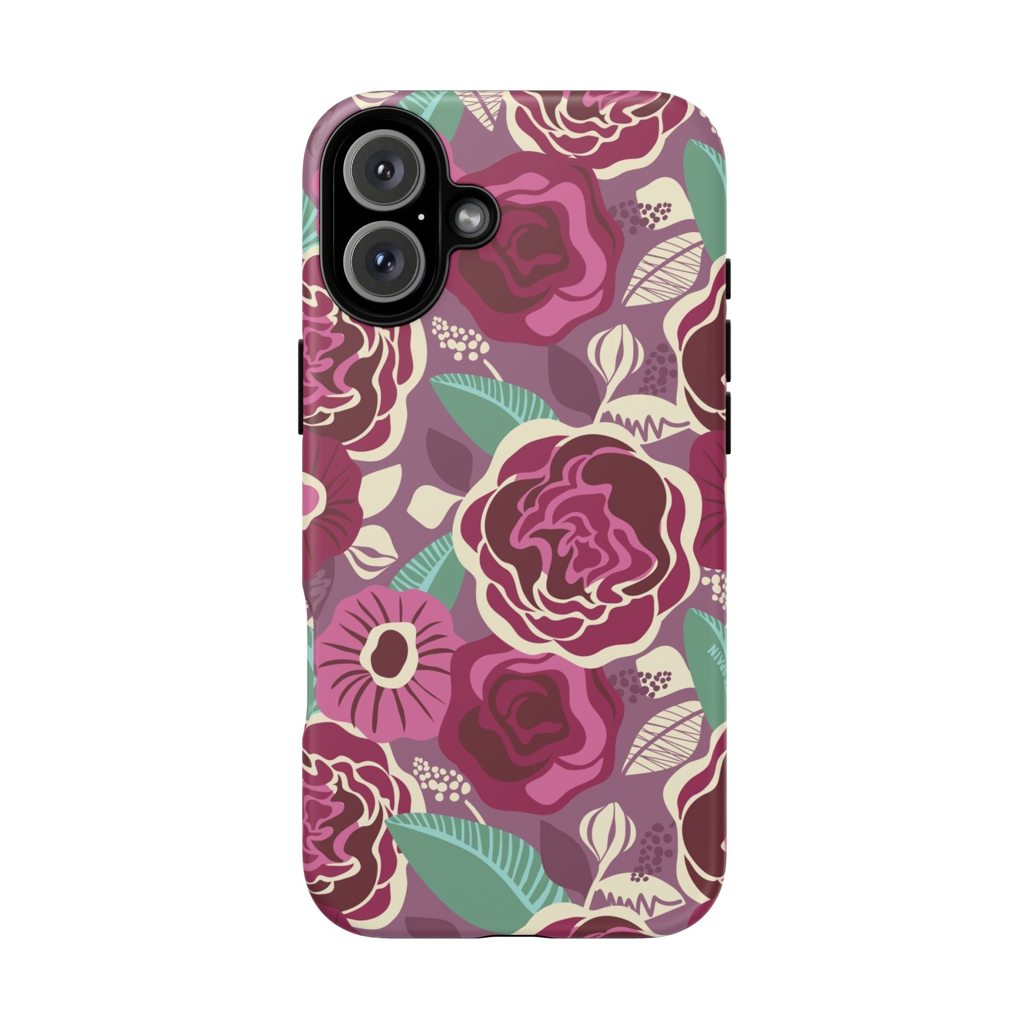 Tea Rose Burgundy Tough iPhone 16 Plus Case – Matte | burgundy, magenta, plum botanical rose floral print