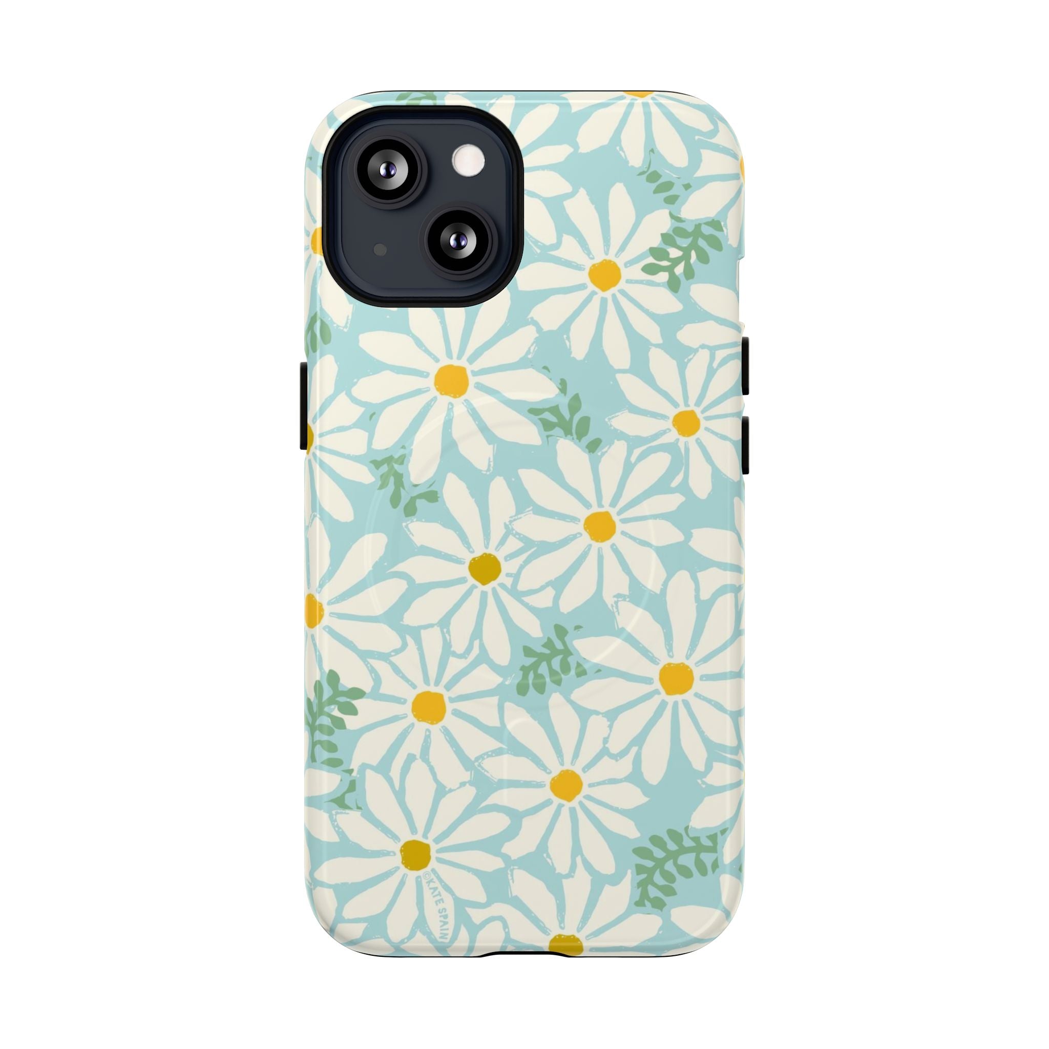 Daisies MagSafe iPhone 13 Case – Glossy | mint, white, yellow botanical daisy floral print