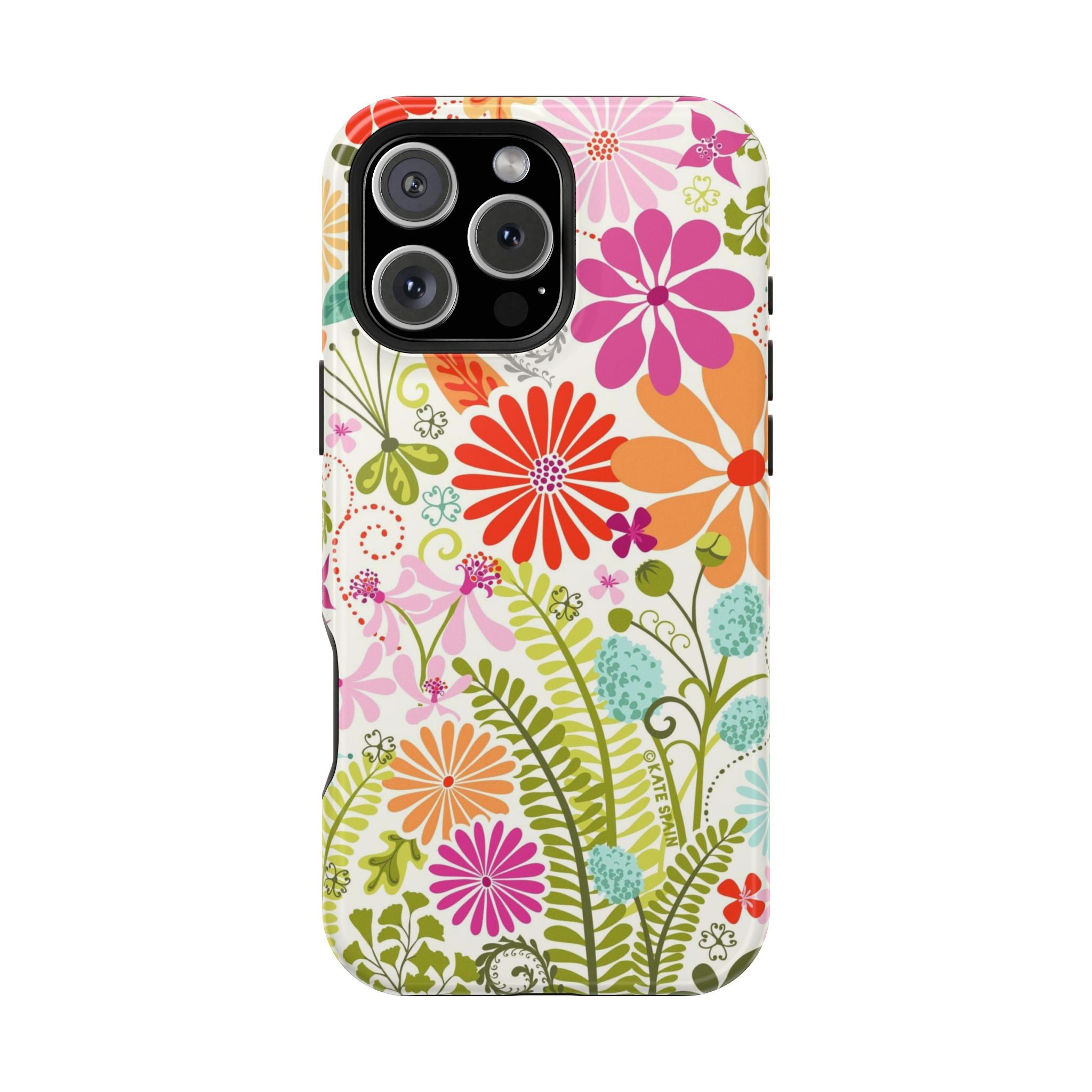 Luxury Terrain MagSafe iPhone 16 Pro Case – Matte | white, magenta, coral botanical woodland floral print