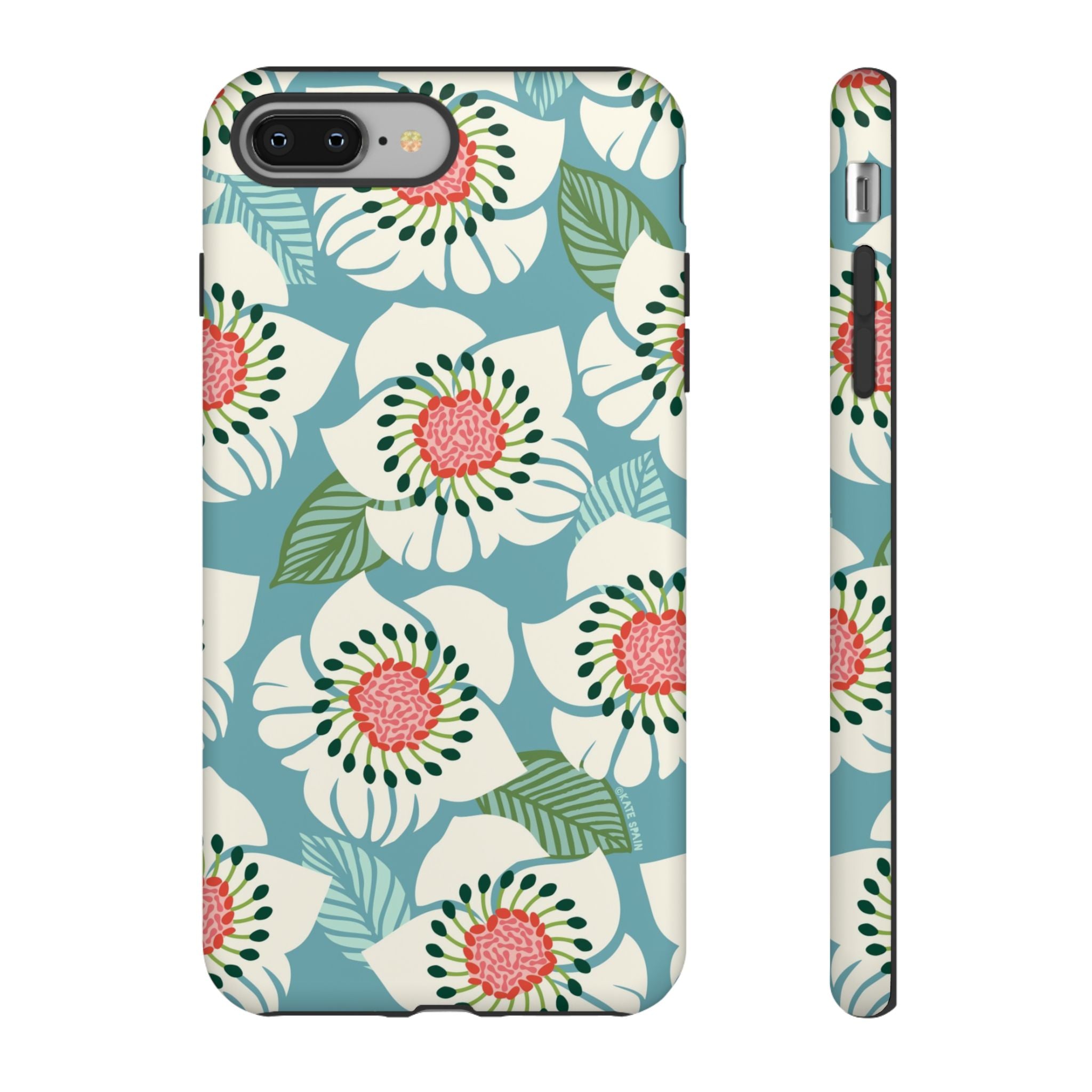 Panache Floral Tough iPhone 8 Plus Case – Matte | sky blue, pale cream, pink anemone floral print