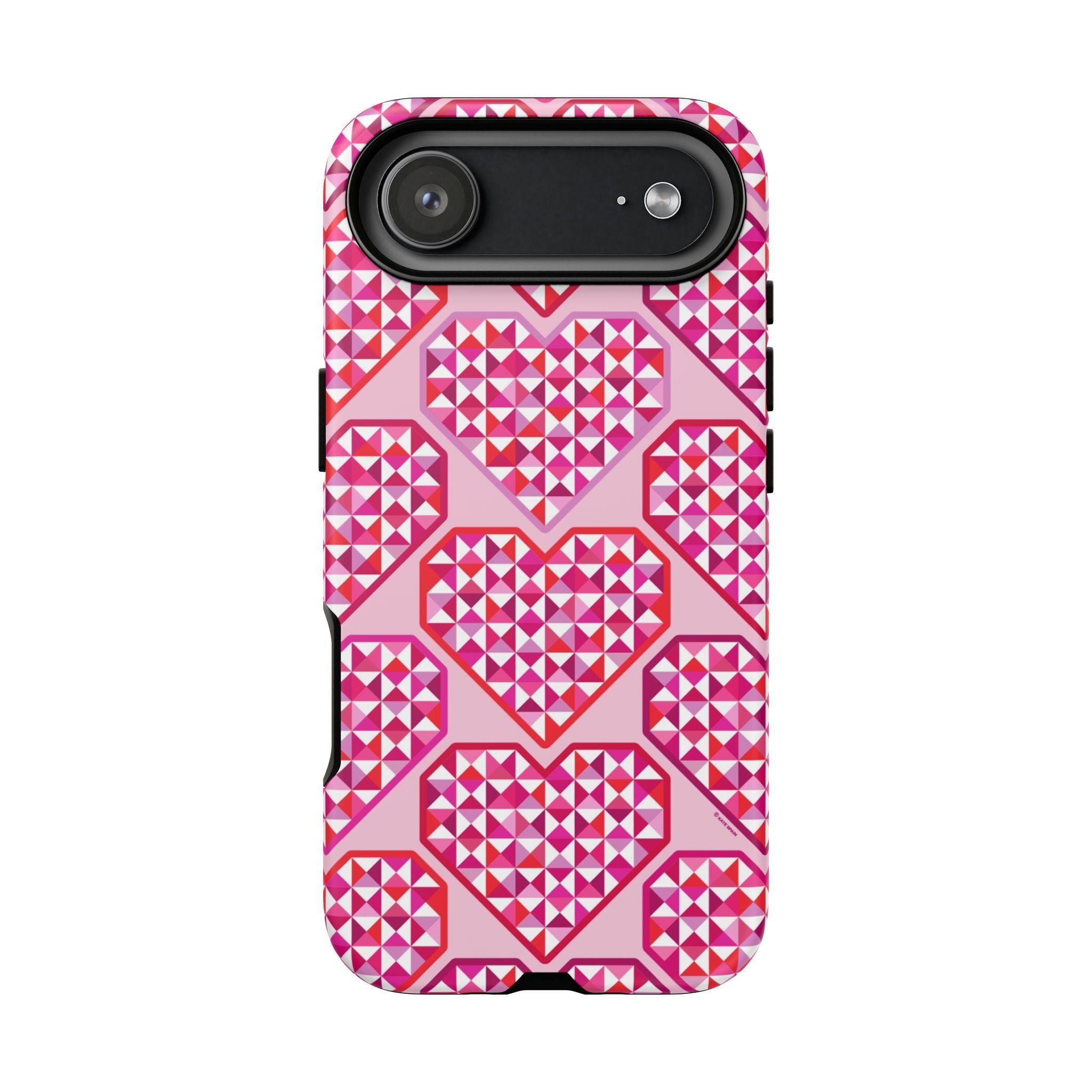 Pink Pyramid Heart Tough iPhone 17 Air Case – Matte | blush, pink, magenta, red geometric pyramid heart print