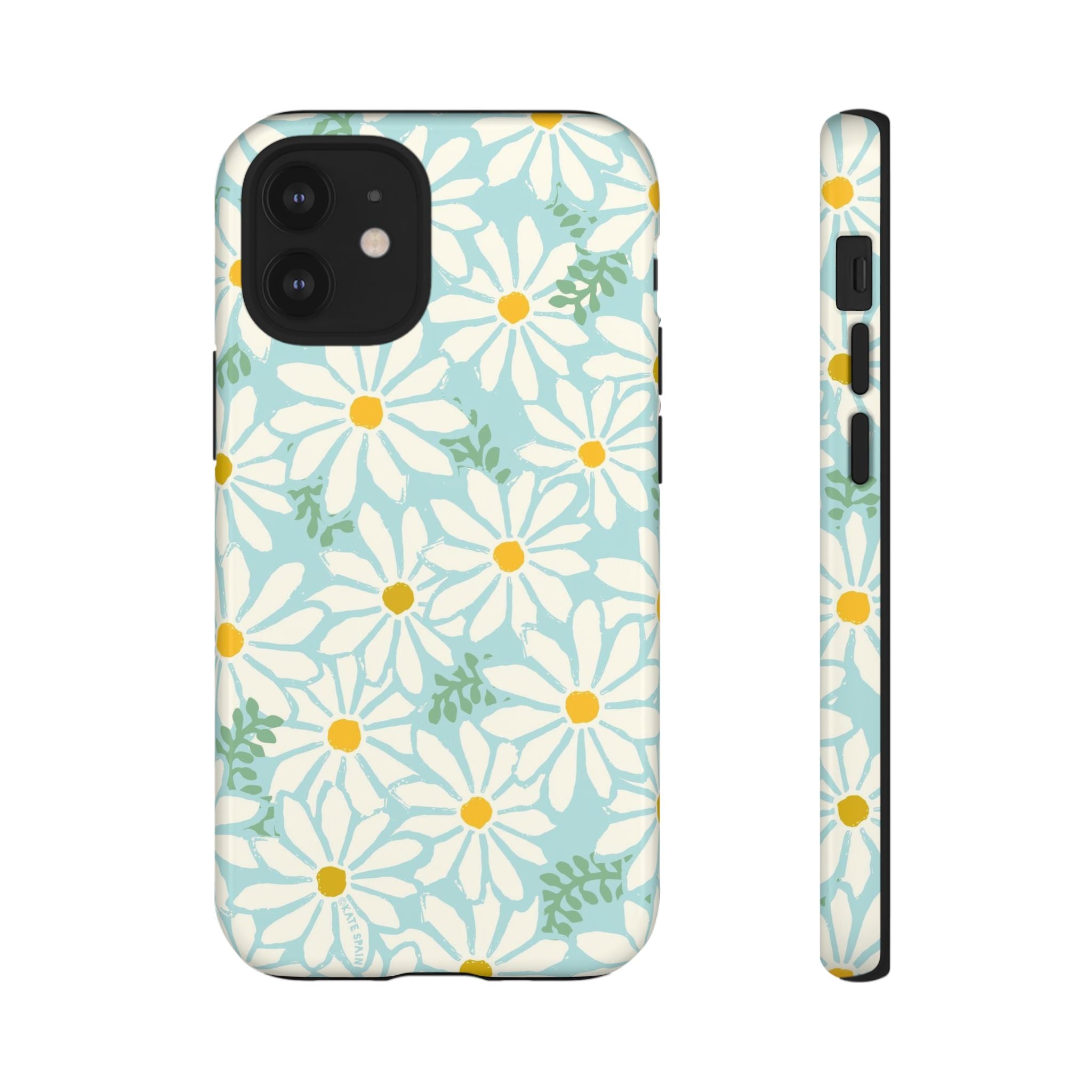 Daisies Tough iPhone 12 Mini Case – Glossy | mint, white, yellow botanical daisy floral print
