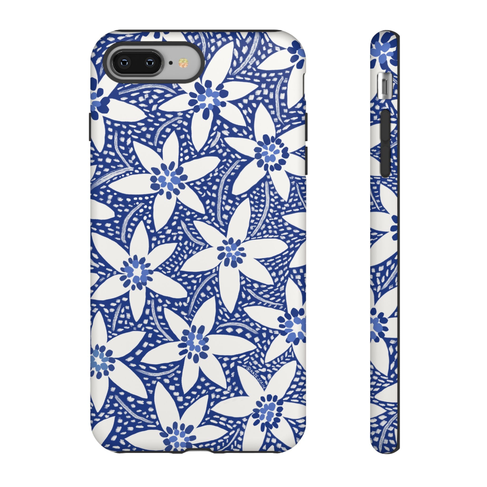 Starflower iPhone 8 Plus Tough Case – Matte | navy, white geometric starflower print