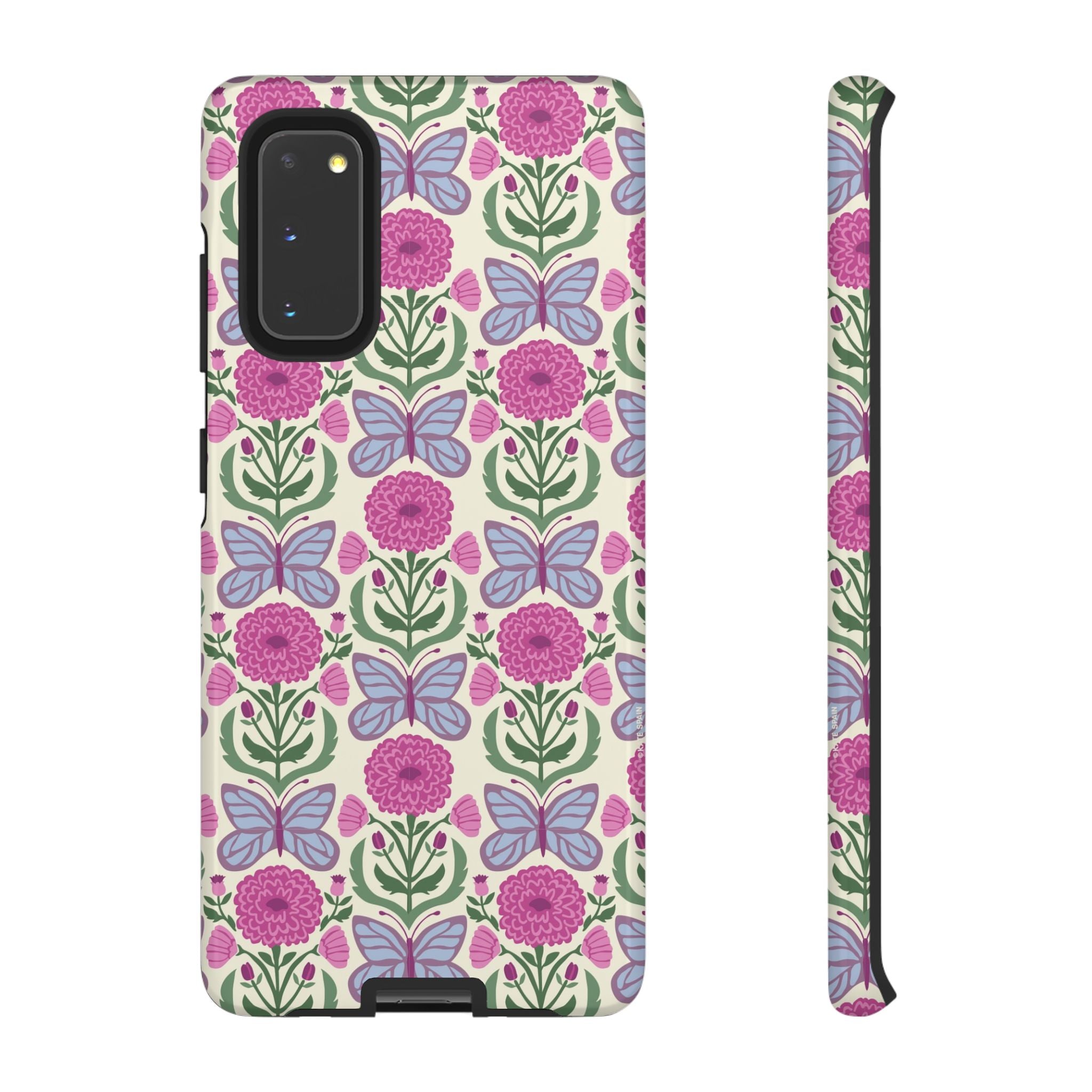 Luxury Butterfly Samsung Galaxy S20 Case – Glossy | cream, magenta, periwinkle butterfly floral print