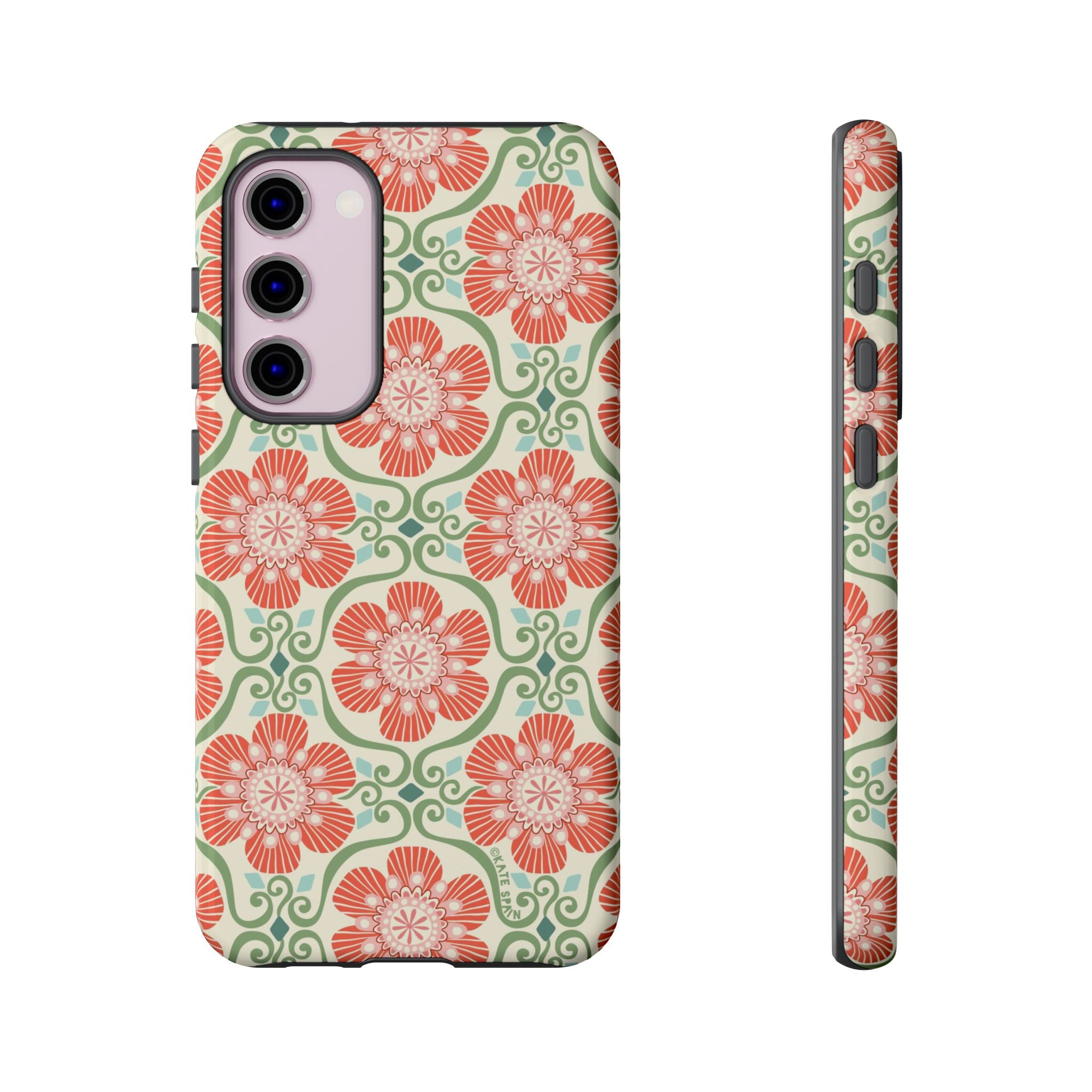 Luxury Barcelona Flowers Samsung Galaxy S23 Plus Case – Glossy | cream, coral, sage botanical floral print