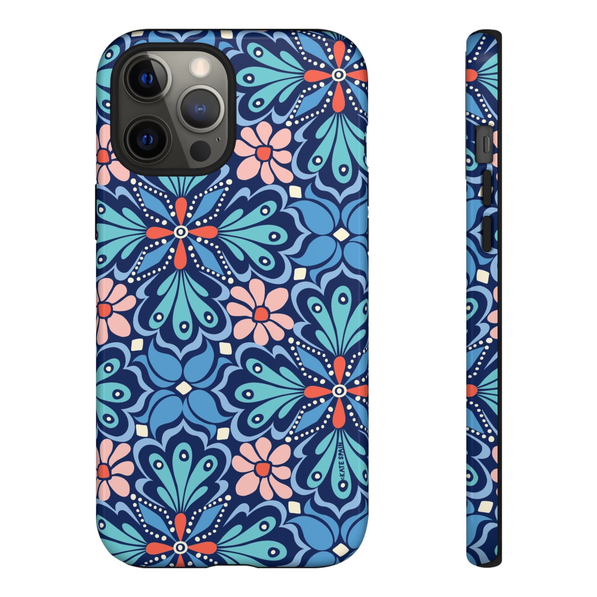 Bolero Tough iPhone 12 Pro Max Case – Glossy | navy, cobalt, blush geometric medallion floral print