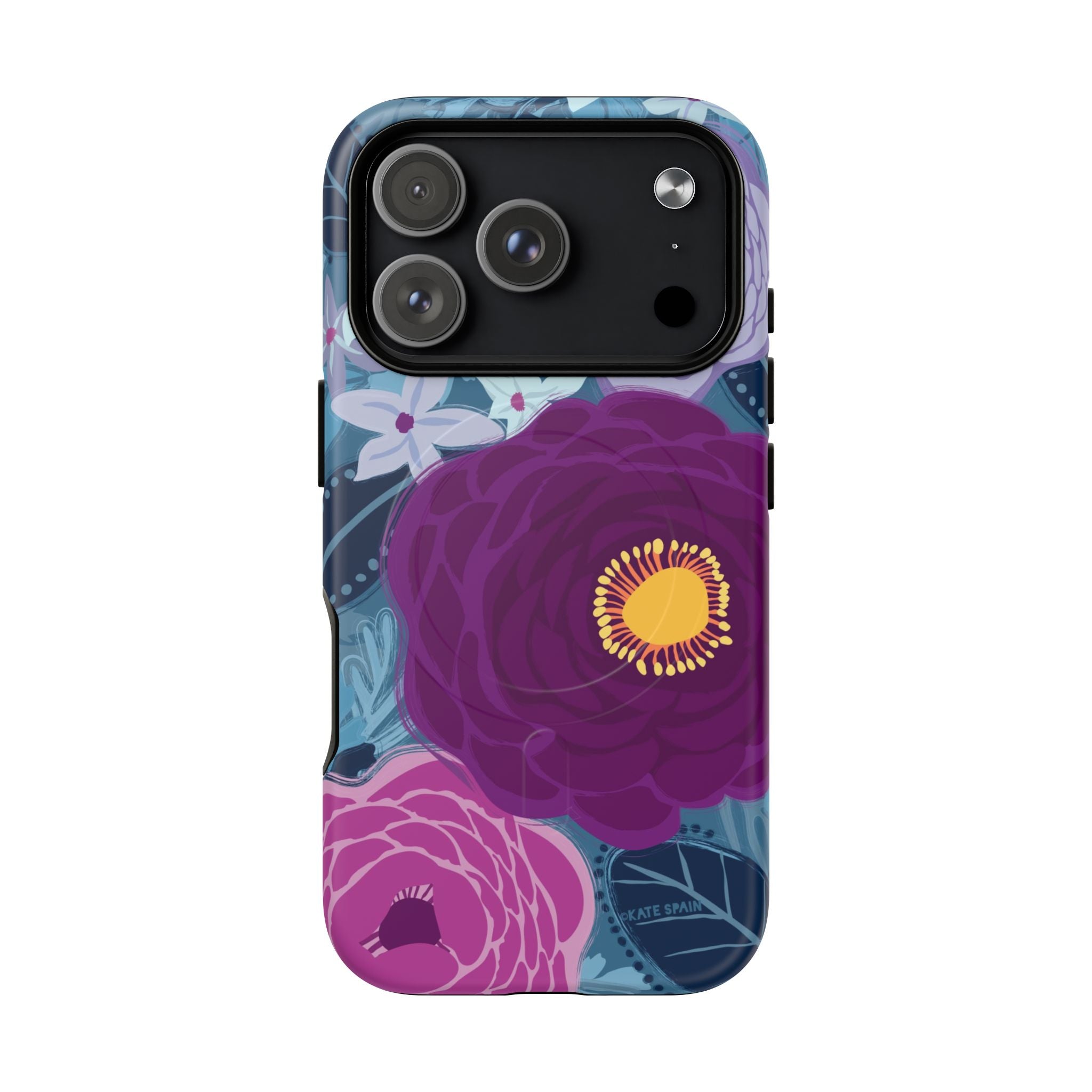 Bloomerie Violet MagSafe iPhone 17 Pro Case – Matte | navy, purple, magenta botanical peony floral print