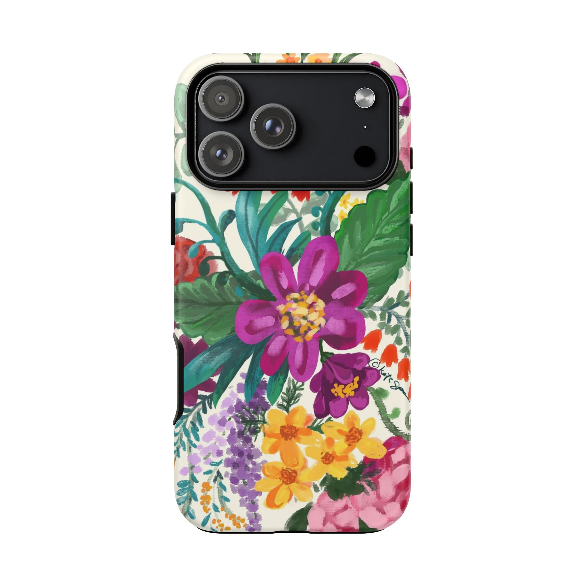 Posy Tough iPhone 17 Pro Max Case – Matte | cream, magenta, coral botanical floral print