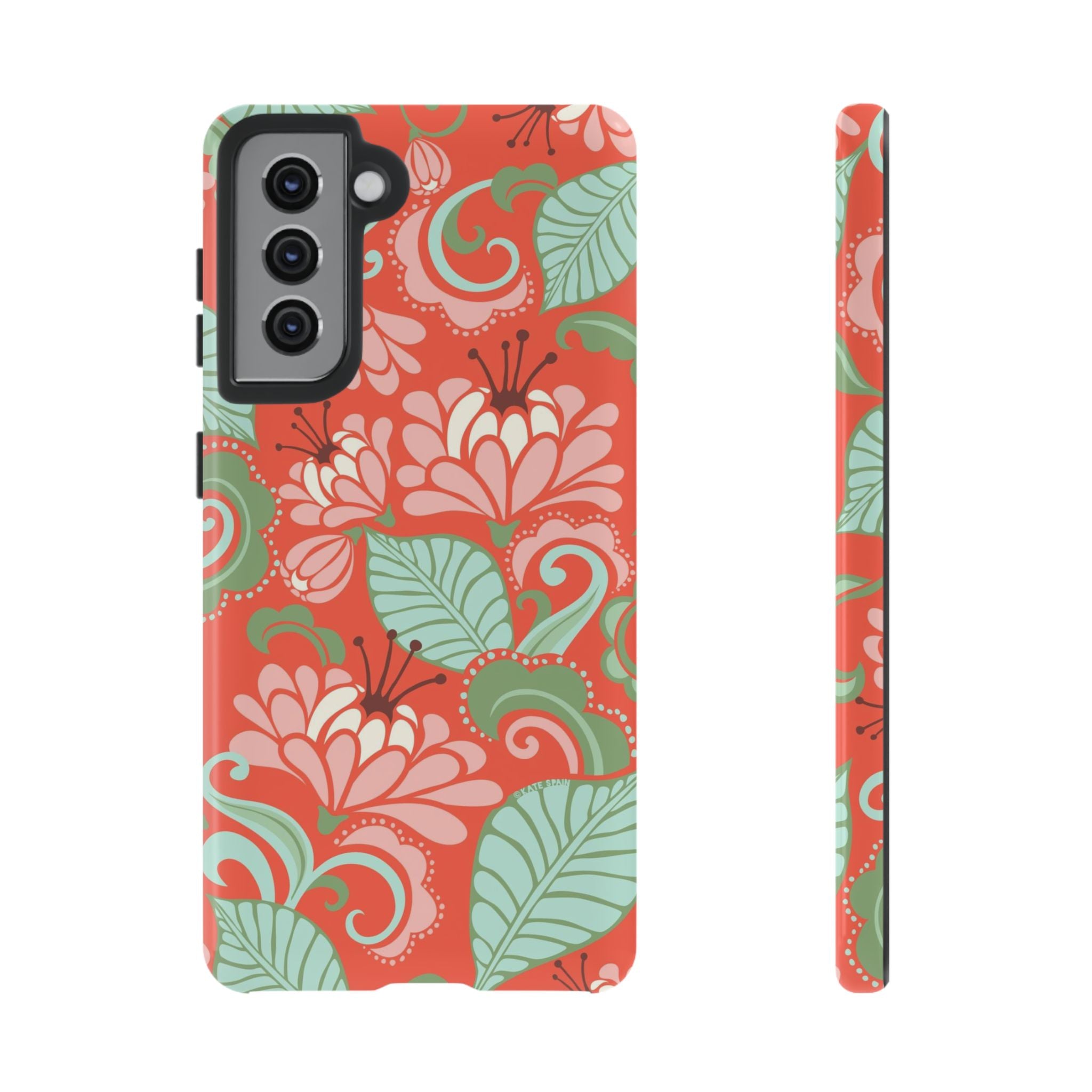Designer Sarabande Samsung Galaxy S21 Case – Glossy | coral, blush, mint tropical floral print