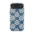 Luxury Modern Dahlia MagSafe iPhone 17 Air Case – Matte  | navy, slate blue, white geometric dahlia tile floral print