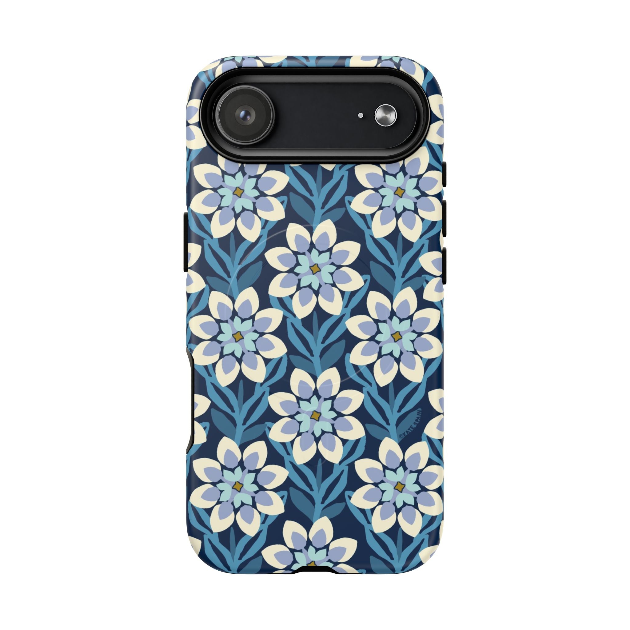 Luxury Modern Dahlia MagSafe iPhone 17 Air Case – Matte  | navy, slate blue, white geometric dahlia tile floral print