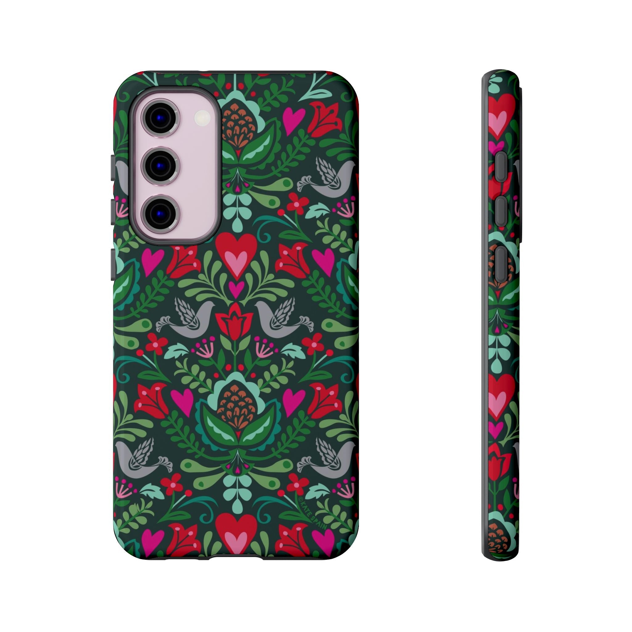 Rosemaling Samsung Galaxy S23 Plus Case – Glossy | forest green, red, pink rosemaling floral print