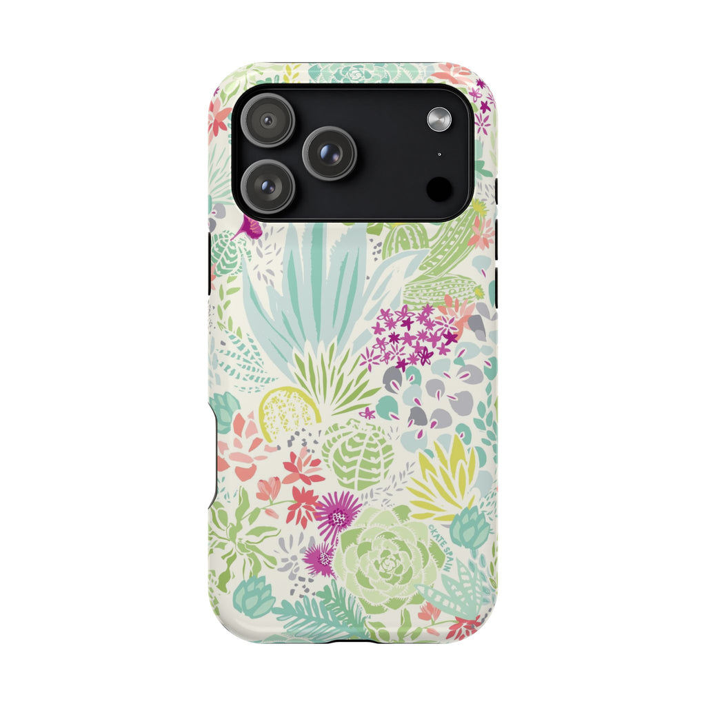 Canyon MagSafe iPhone 17 Pro Max Case – Glossy | aqua, coral, purple, sage green succulent and cactus print