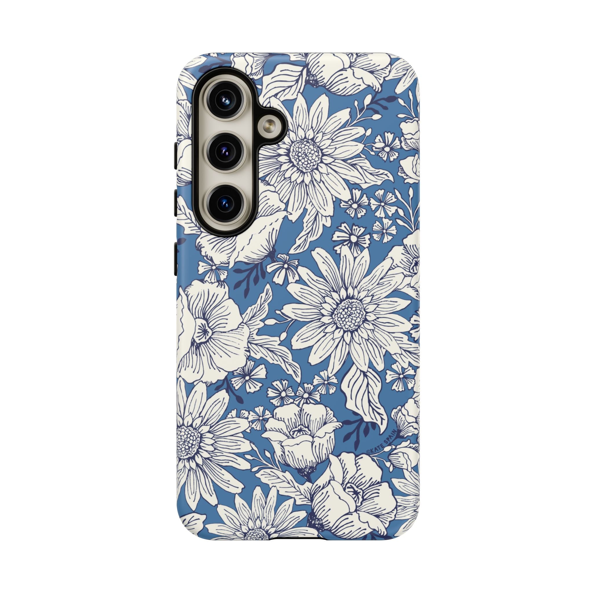 Luxury Jardin Samsung Galaxy S24 Case – Matte | steel blue, white botanical daisy floral print