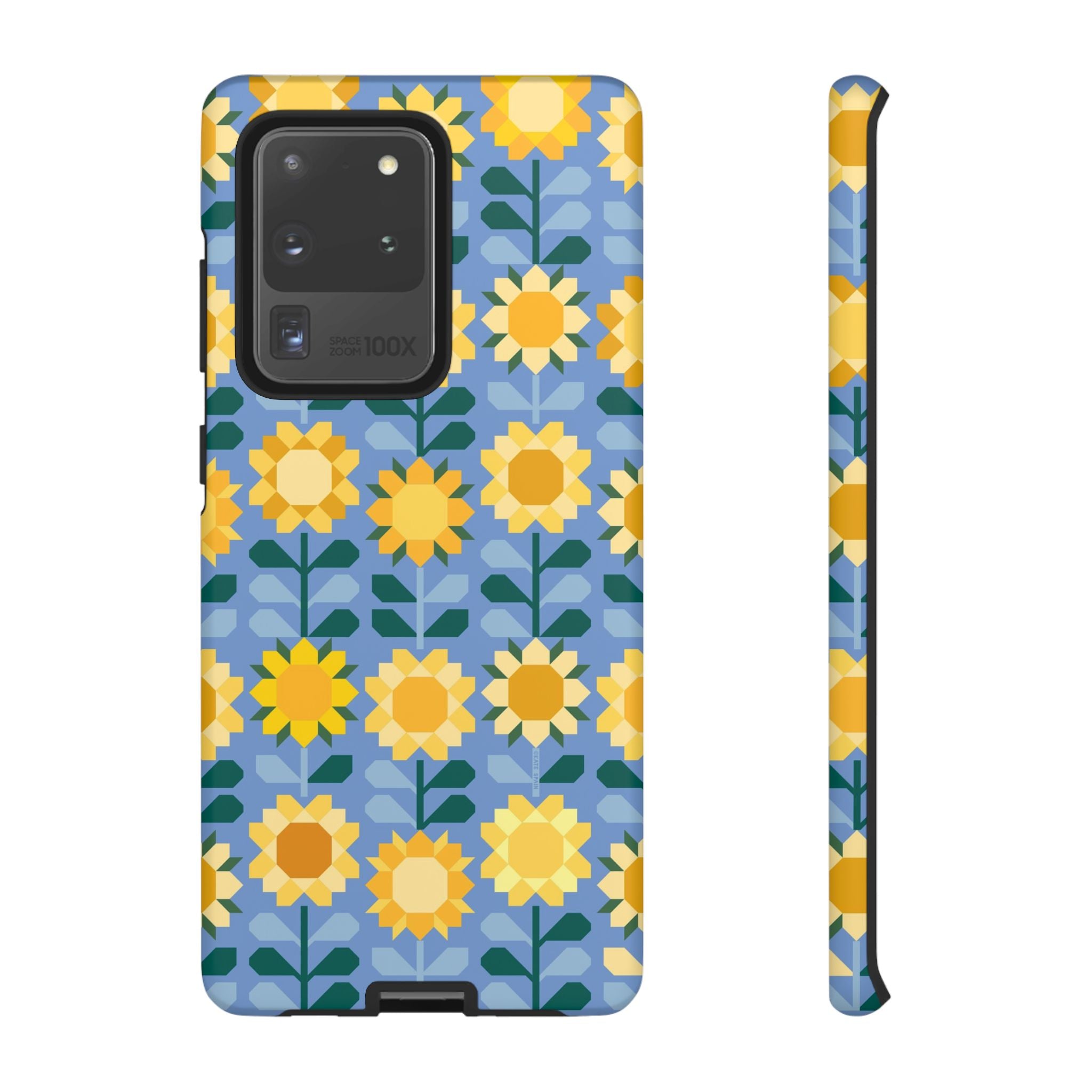 Luxury Sunflowers Samsung Galaxy S20 Ultra Case – Matte | blue, yellow, gold geometric sunflower print