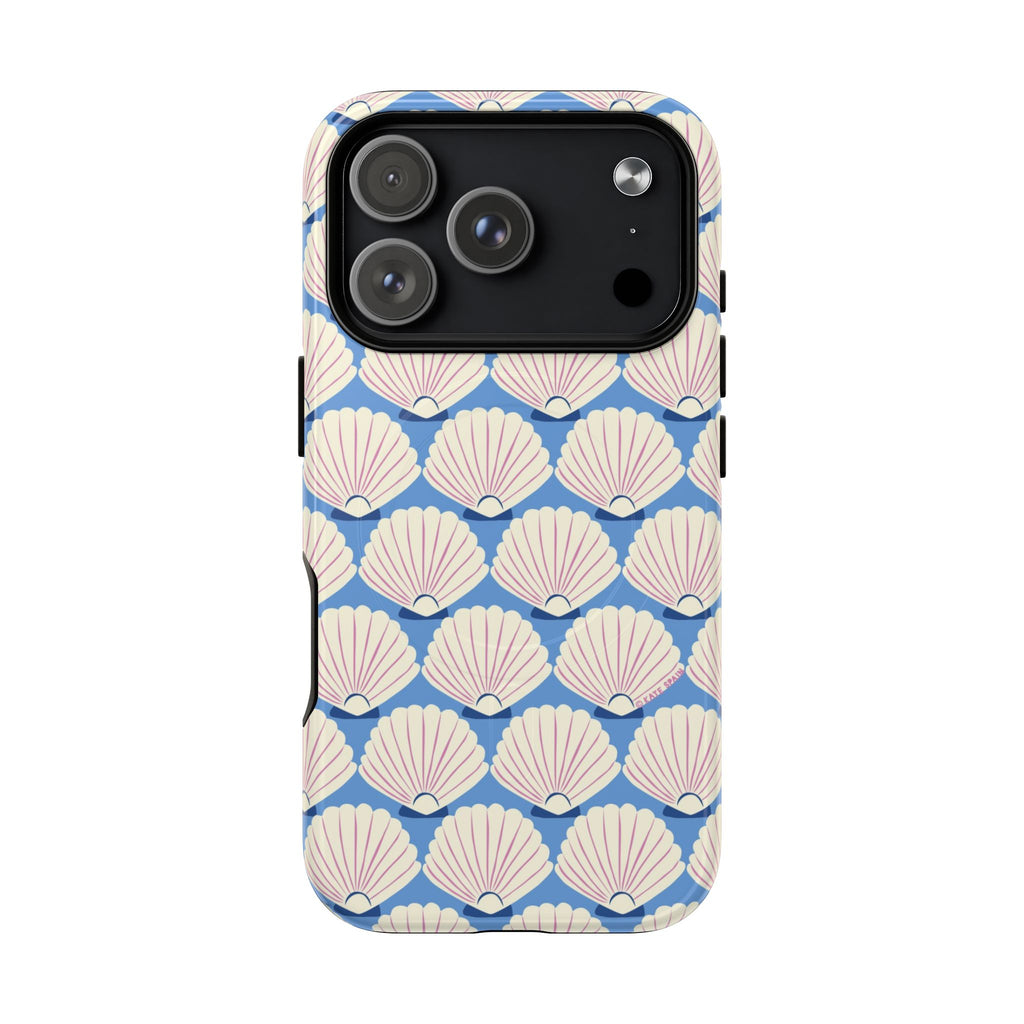 Seashells MagSafe iPhone 17 Pro Case – Glossy | periwinkle, cream, blush scallop shell print
