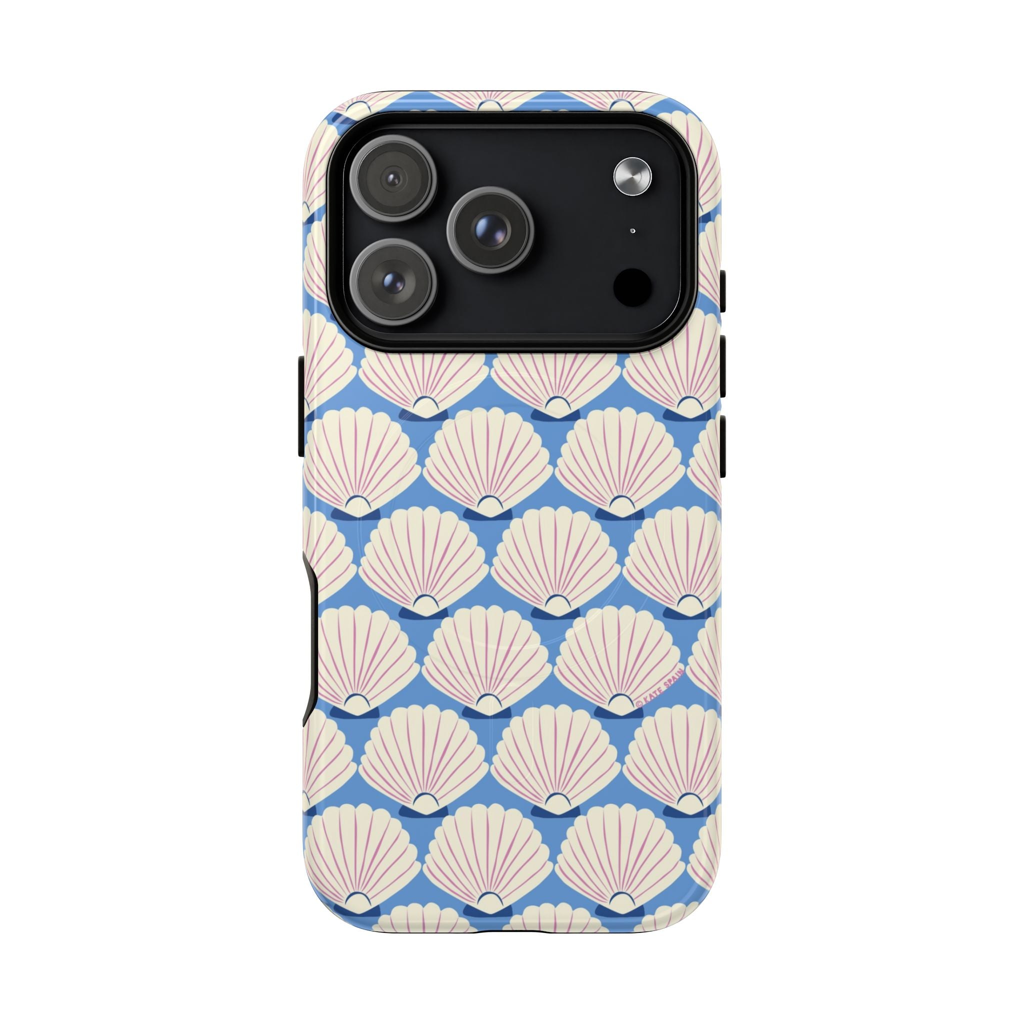 Seashells MagSafe iPhone 17 Pro Case – Glossy | periwinkle, cream, blush scallop shell print