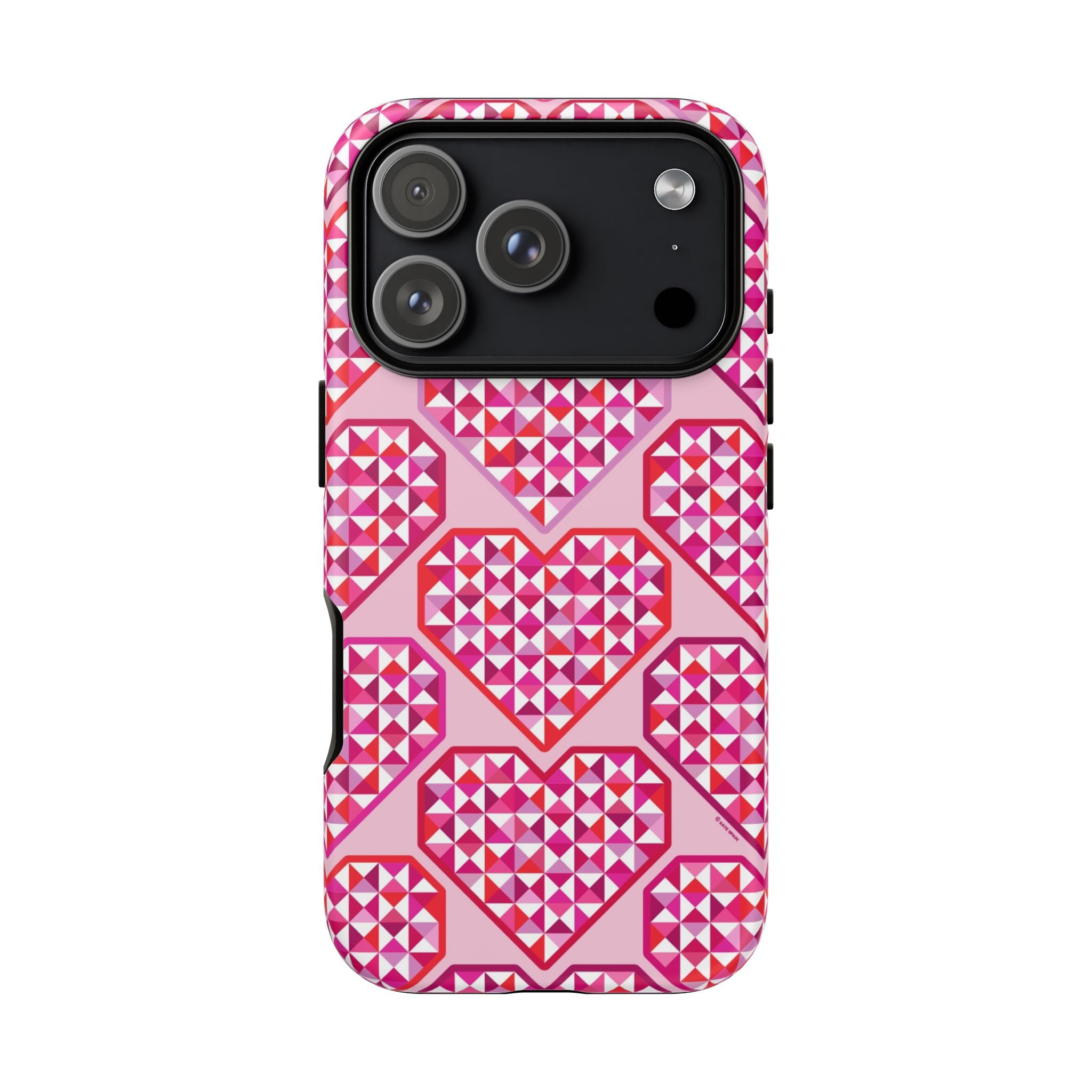 Pink Pyramid Heart Tough iPhone 17 Pro Case – Matte | blush, pink, magenta, red geometric pyramid heart print