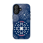 250th Fireworks MagSafe iPhone 17 Case – Glossy | navy, white patriotic star quilt fireworks print