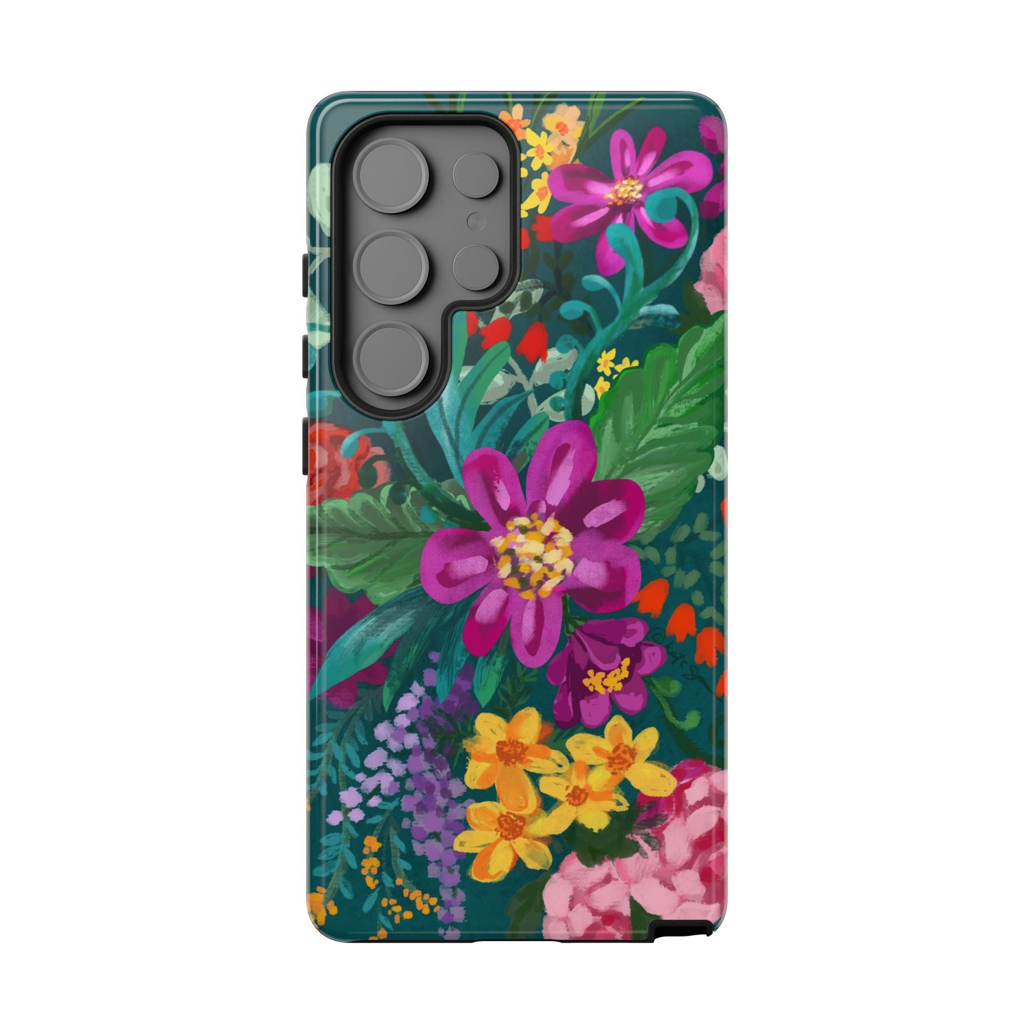 Tropical Posy Samsung Galaxy S25 Ultra Case – Glossy | teal, magenta, yellow, pink vibrant botanical floral print