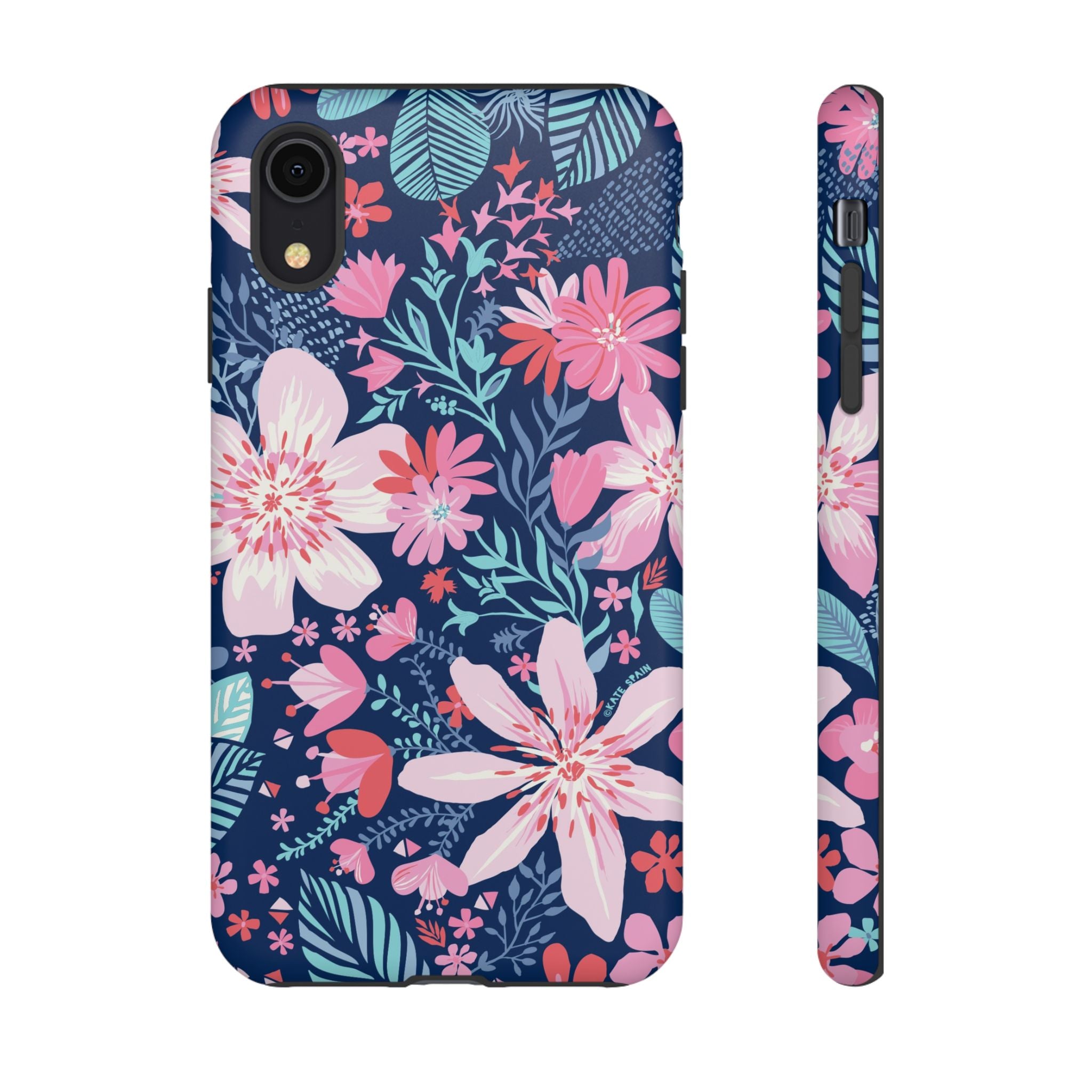 Bonaire Tough iPhone XR Case – Matte | navy, pink, white tropical floral botanical print