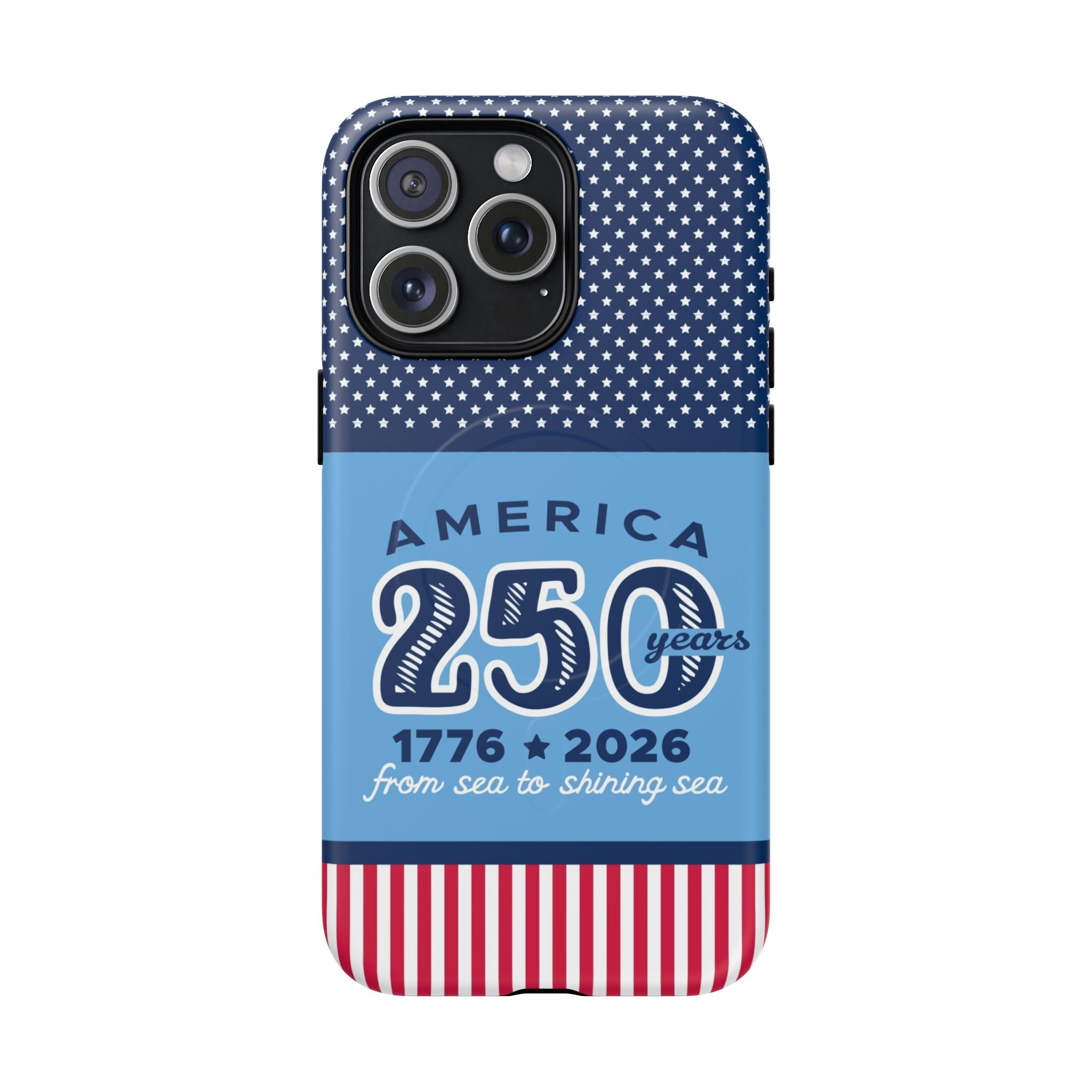 Sea to Shining Sea MagSafe iPhone 15 Pro Max Case – Matte | navy, sky blue, red, white American stars & stripes 250th anniversary print