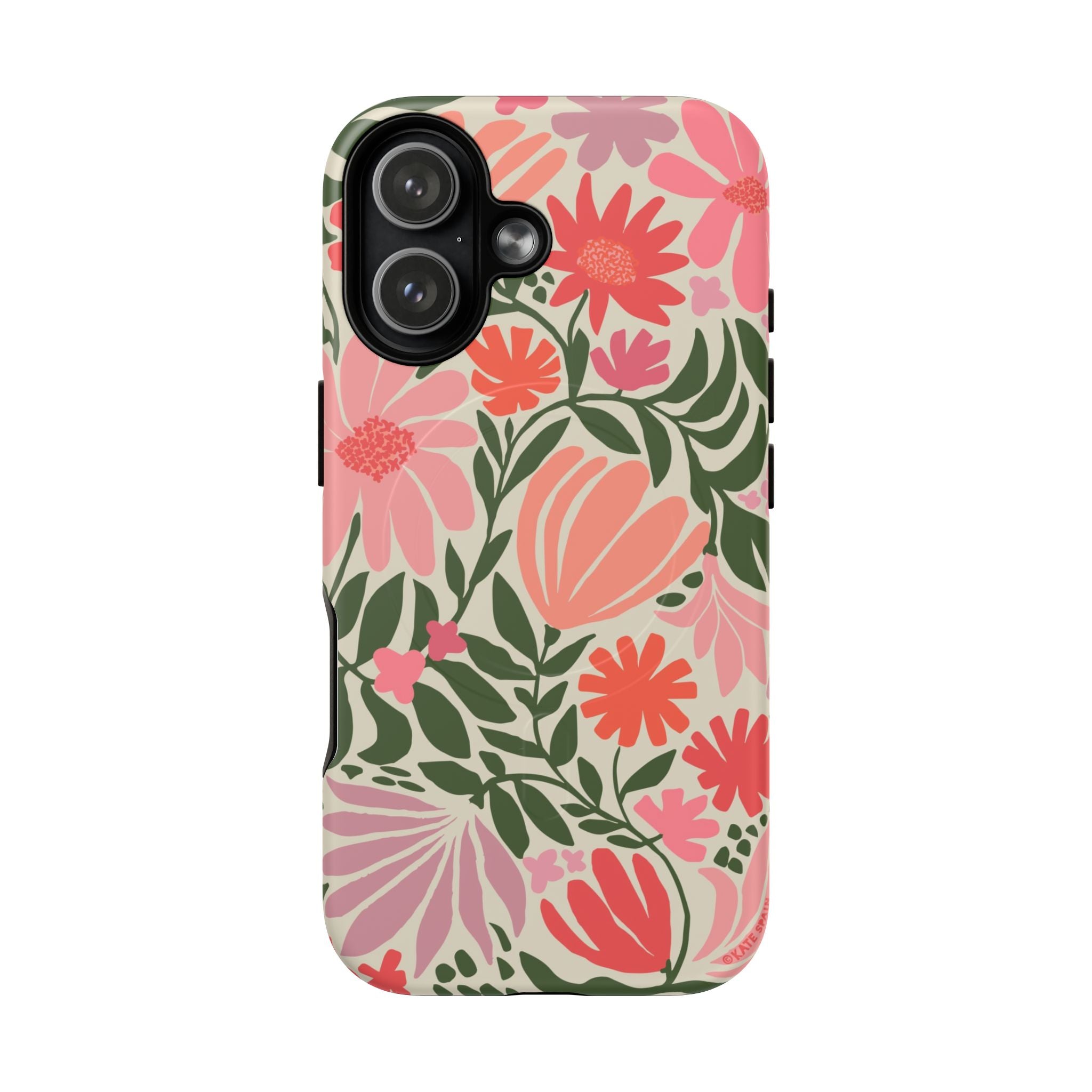 Botanica MagSafe iPhone 17 Case – Matte | coral, pink, sage green botanical wildflower print
