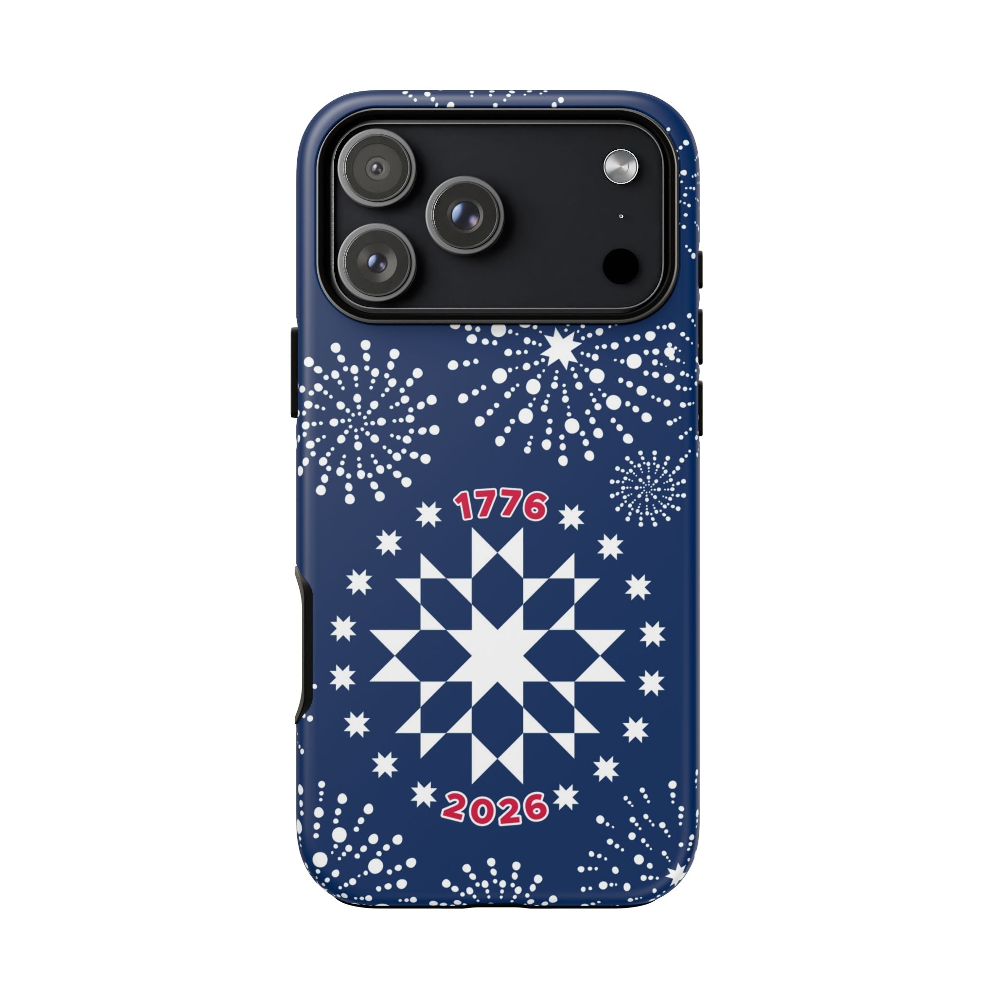 250th Fireworks Tough iPhone 17 Pro Max Case – Matte | navy, white patriotic star quilt fireworks print