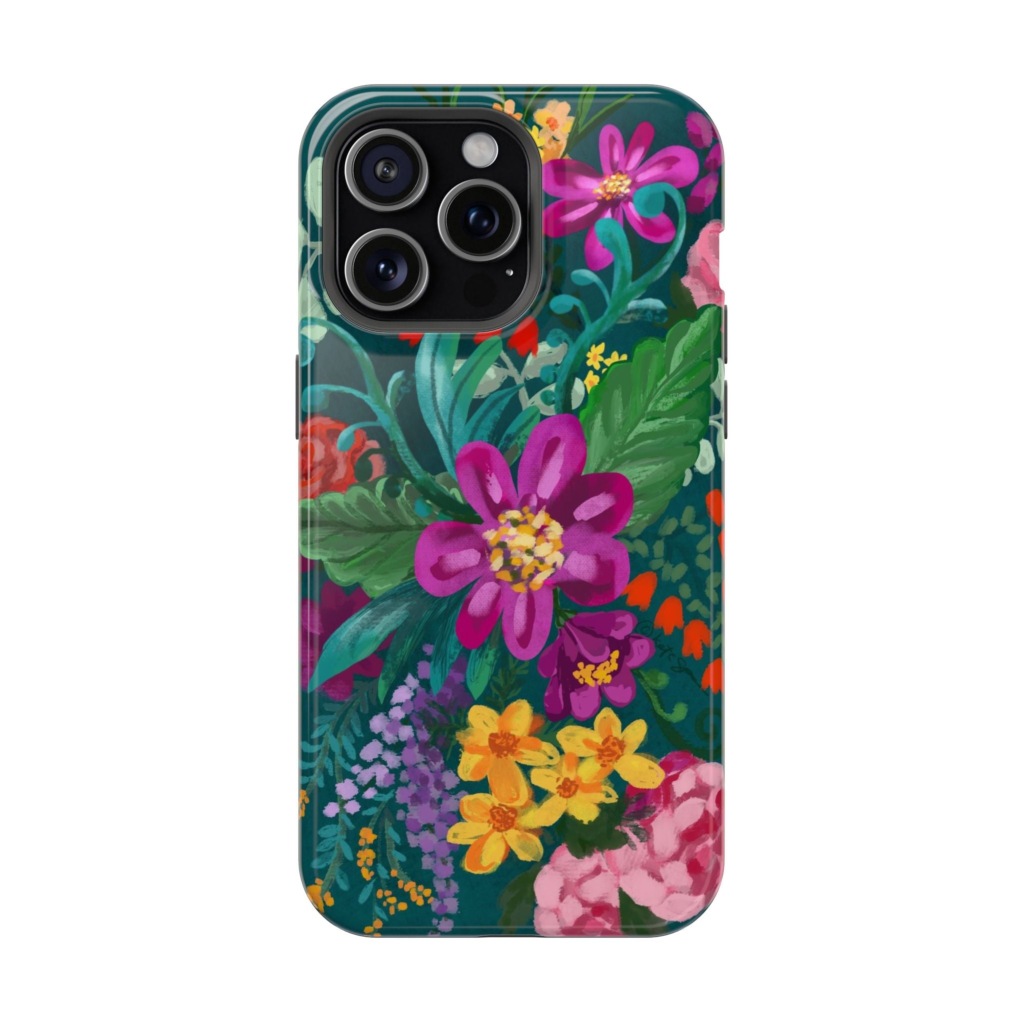 Posy MagSafe iPhone 15 Pro Max Case – Glossy | teal, magenta, yellow, pink vibrant botanical floral print