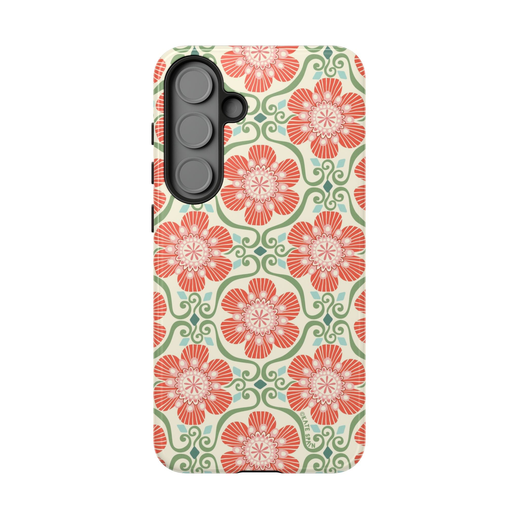 Luxury Barcelona Flowers Samsung Galaxy S25 Plus Case – Glossy | cream, coral, sage botanical floral print