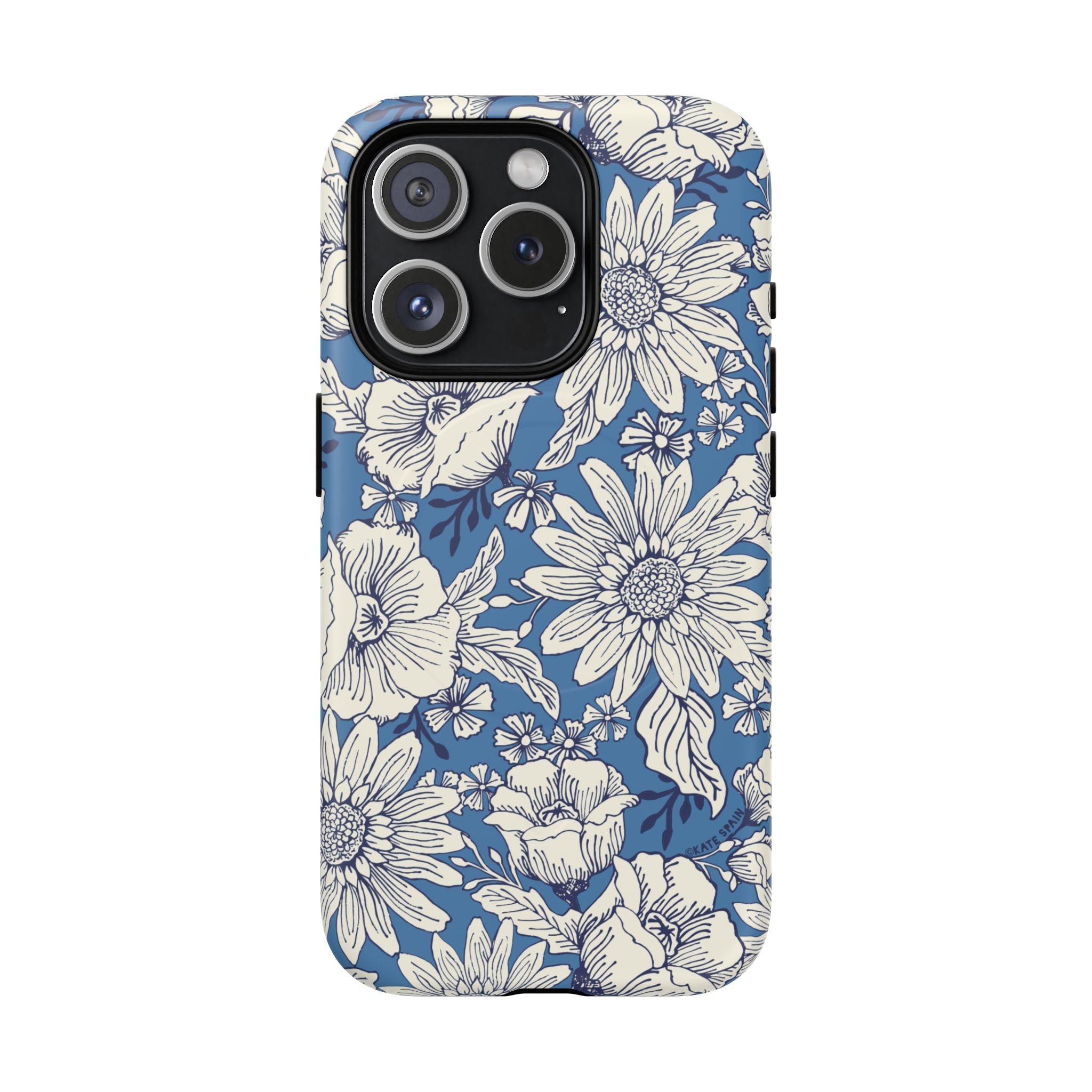 Jardin Blue MagSafe iPhone 15 Pro Case – Glossy | blue and cream botanical garden print